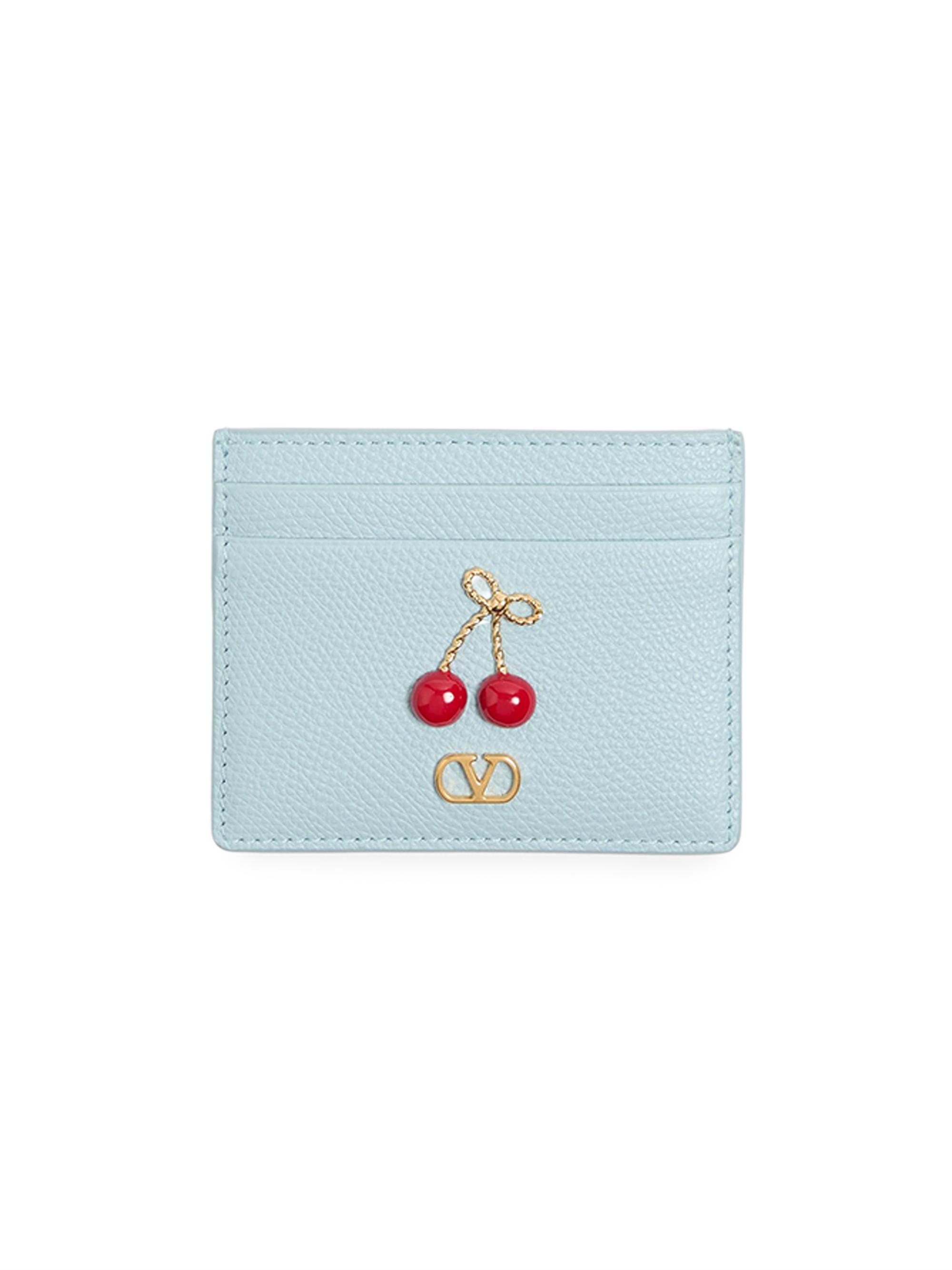 Valentino Garavani Women's Cherryfic Card Holder in Grainy Calfskin - Porcelain Blue