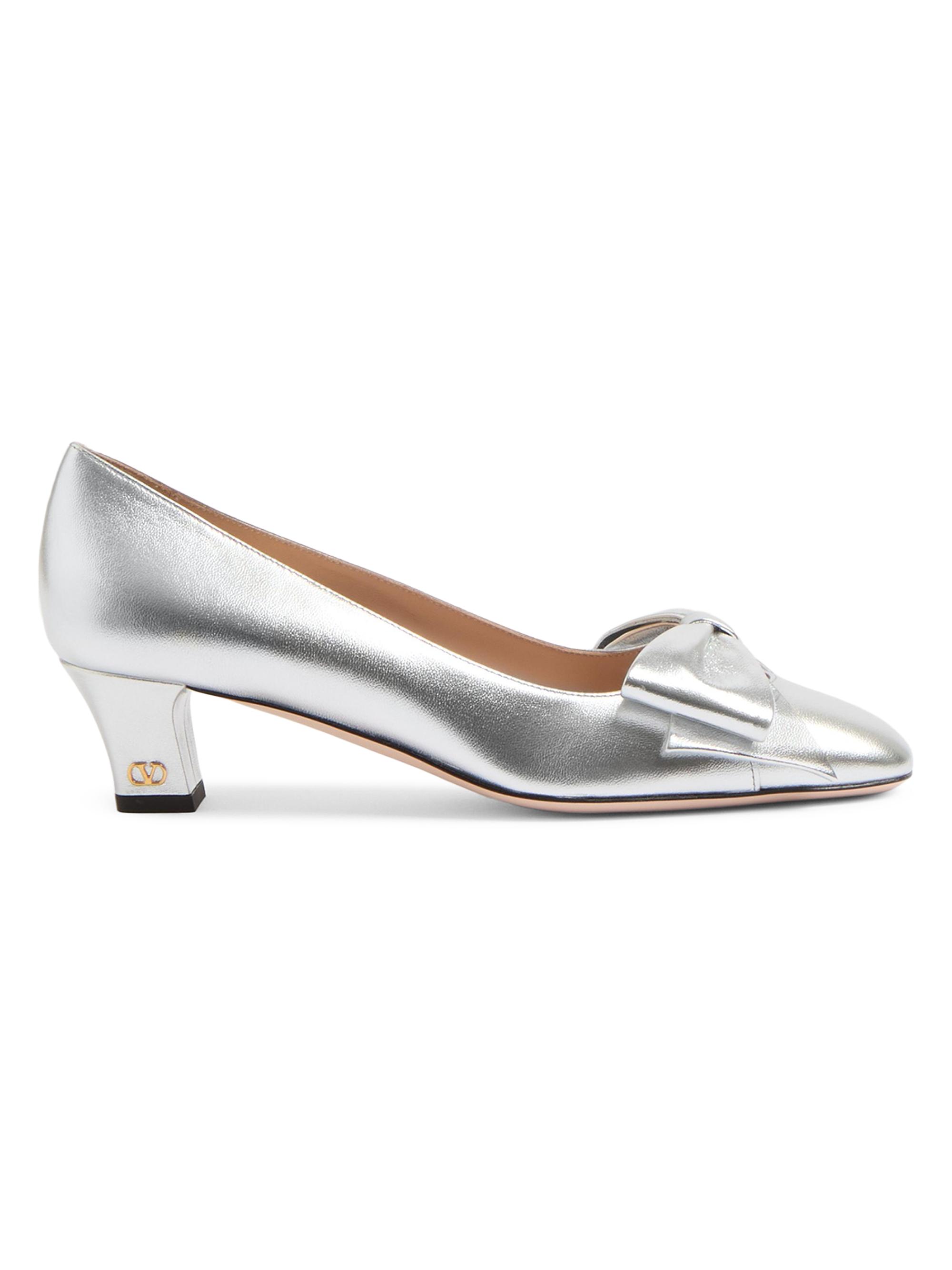 Valentino Garavani Women's Bowow Pumps in 25MM Laminated Nappa Leather - Silver