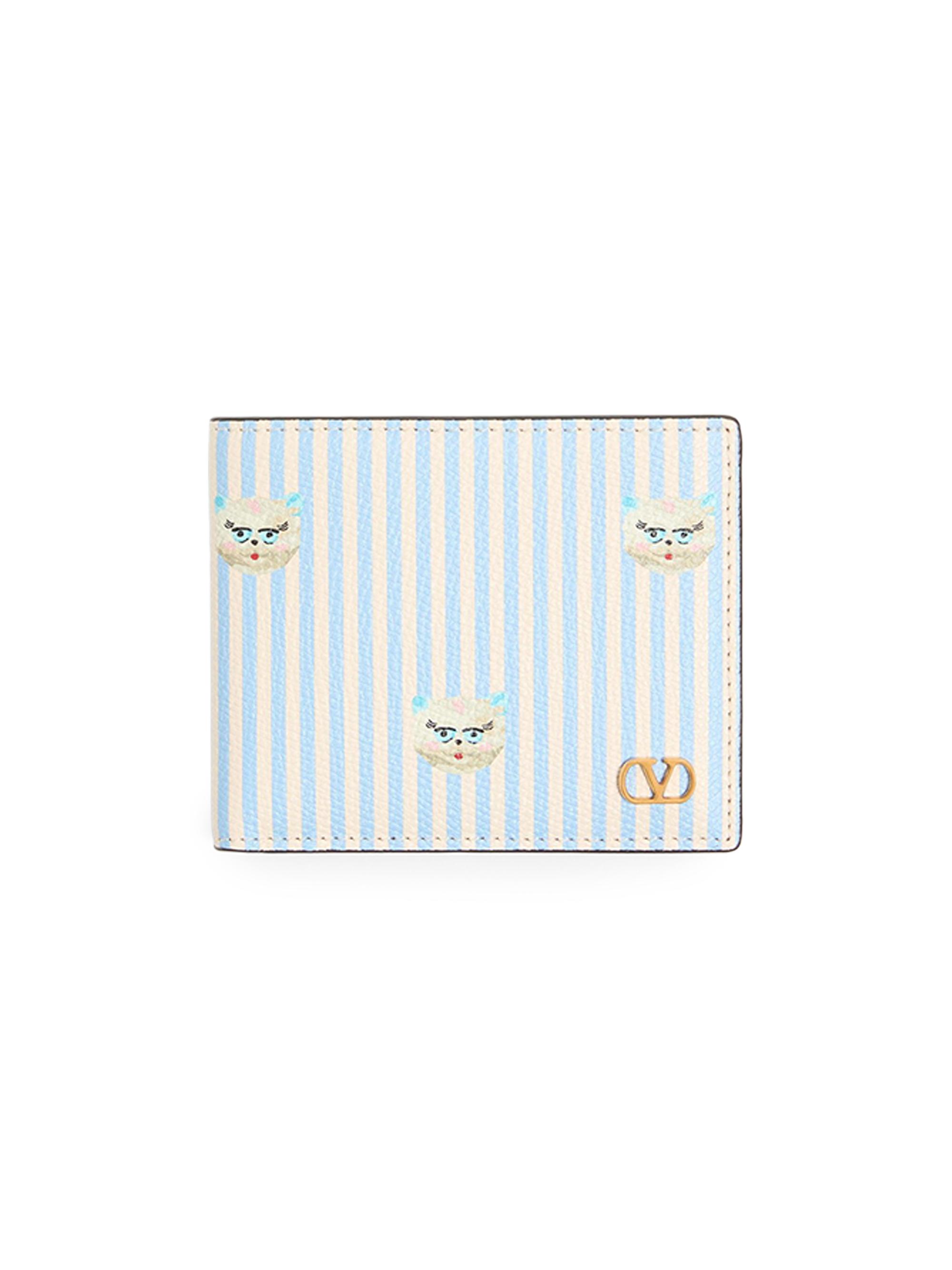Valentino Garavani Men's VLogo Signature Wallet in Grainy Calfskin with Le Chat De La Maison Print - Azure