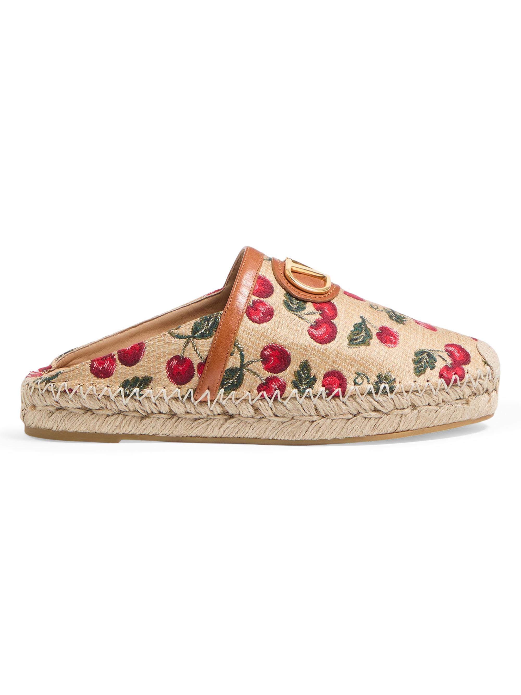 Valentino Garavani Women's Vlogo Signature 2MM Mules with Cherryfic Motif - Natural Red