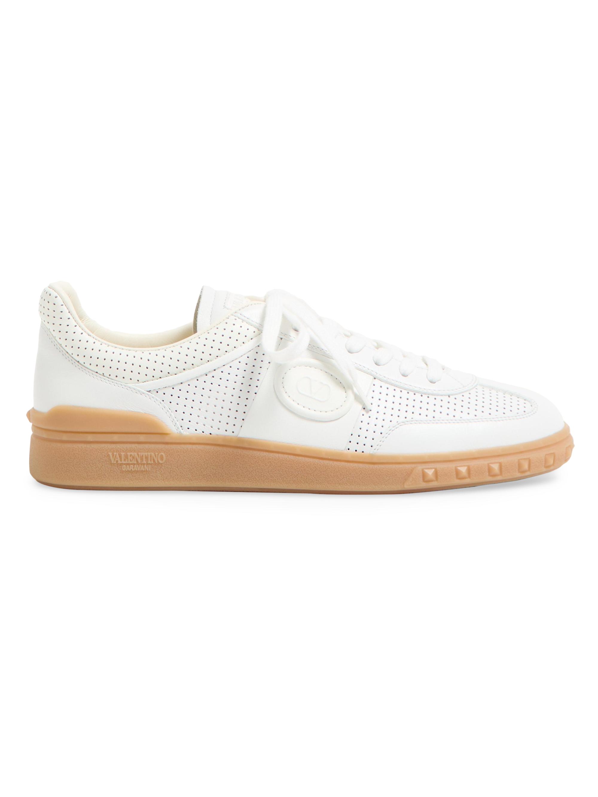 Valentino Garavani Men's Upvillage Low-Top Sneakers in Perforated Nappa Leather - White