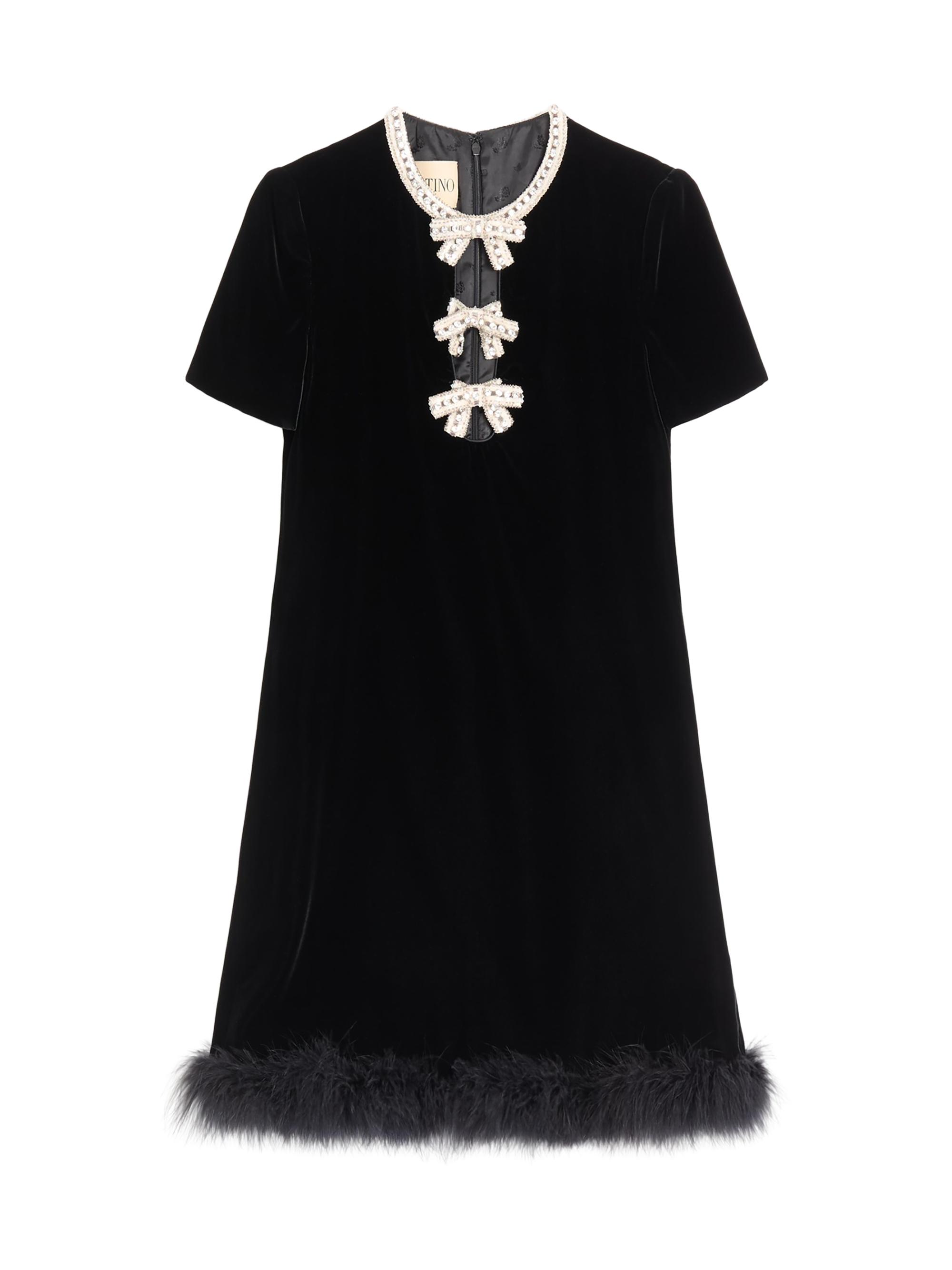 Valentino Garavani Women's Short Dress in Embroidered Sablé Velvet - Black Silver