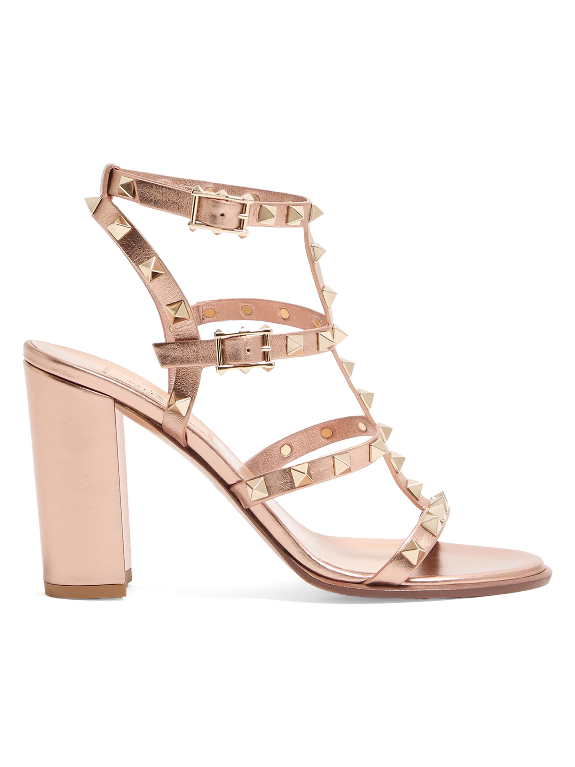 Valentino Garavani Women's Rockstud 90MM Laminated Calfskin Sandals with Straps - Rose Cannelle