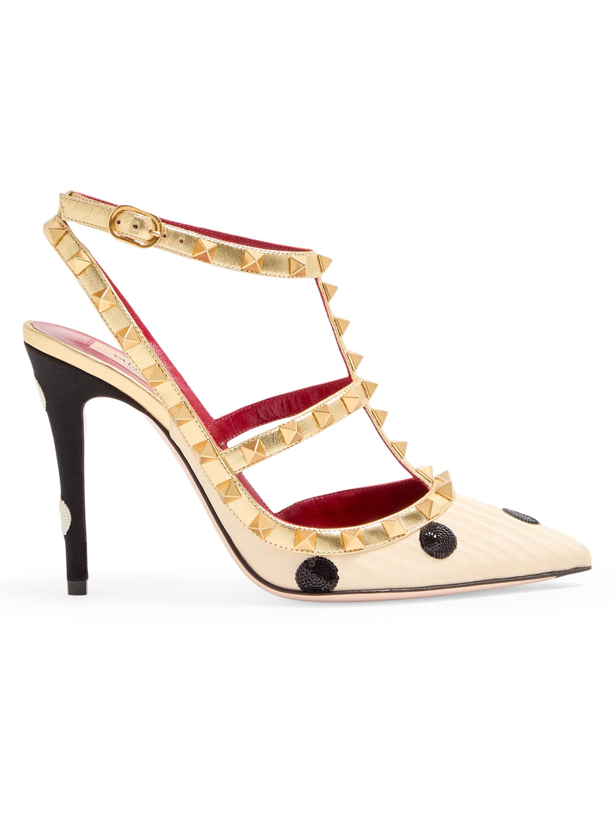 Valentino Garavani Women's Rockstud 100MM Pumps with Plus De Pois Embroidery - Butter Black