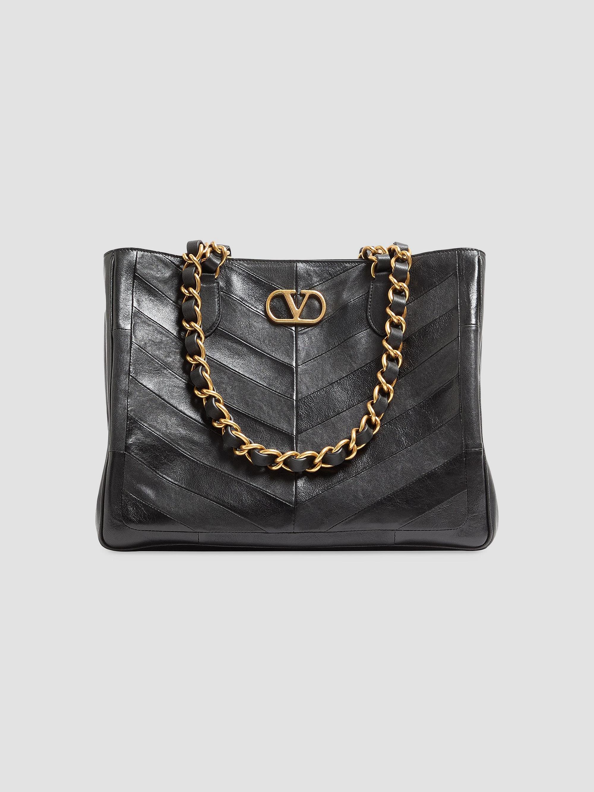 Valentino Garavani Women's Laseine Shopping Bag in Nappa Leather with a Chevron Pattern - Black | Thumbnail 9