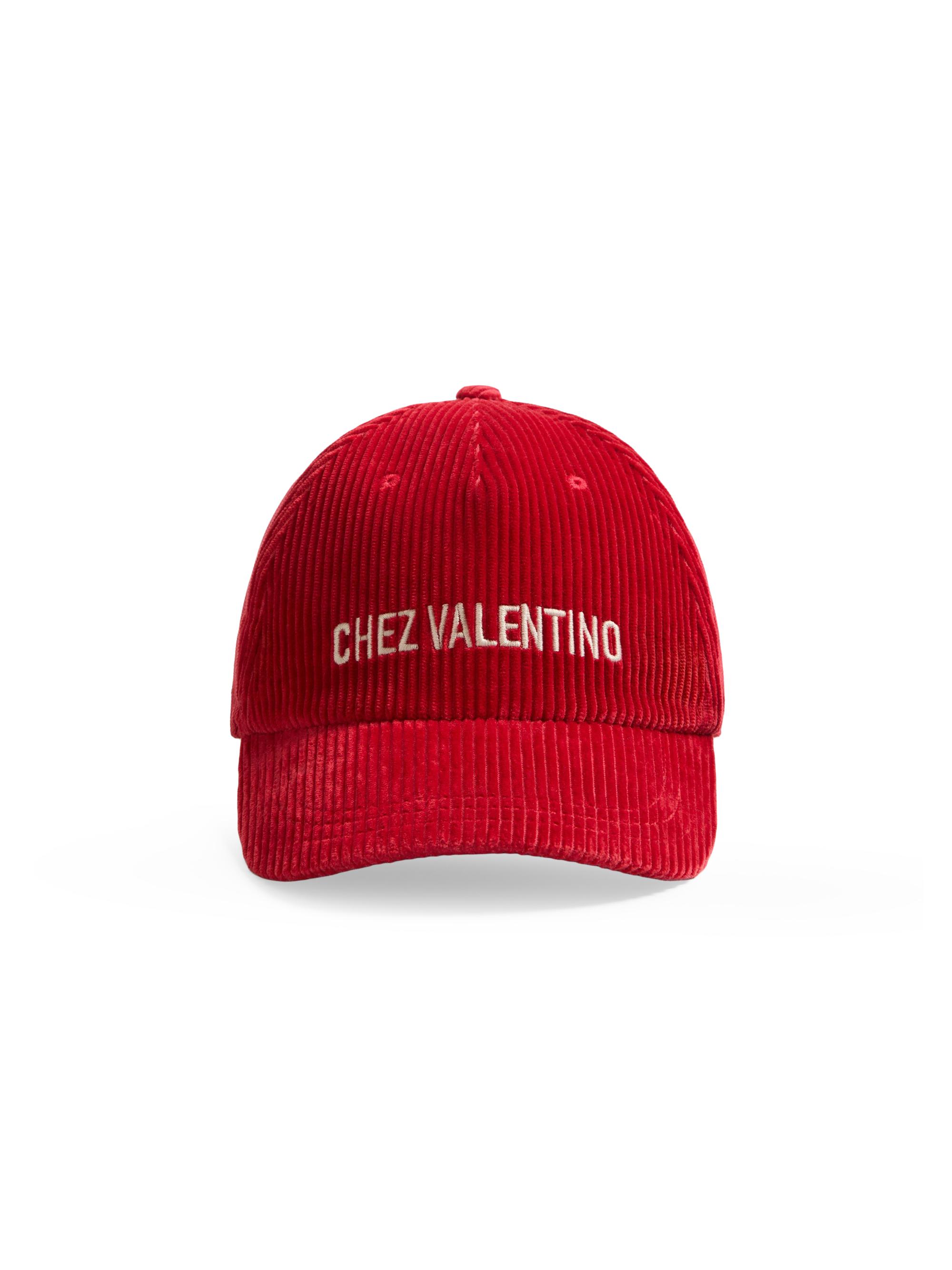 Valentino Garavani Men's Chez Velvet Baseball Cap with Embroidery - Red Butter