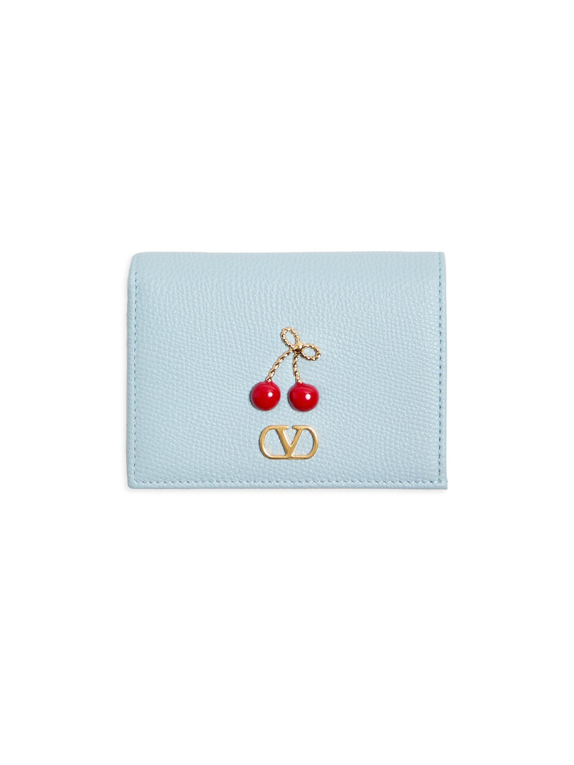 Valentino Garavani Women's Cherryfic Wallet in Grainy Calfskin - Porcelain Blue