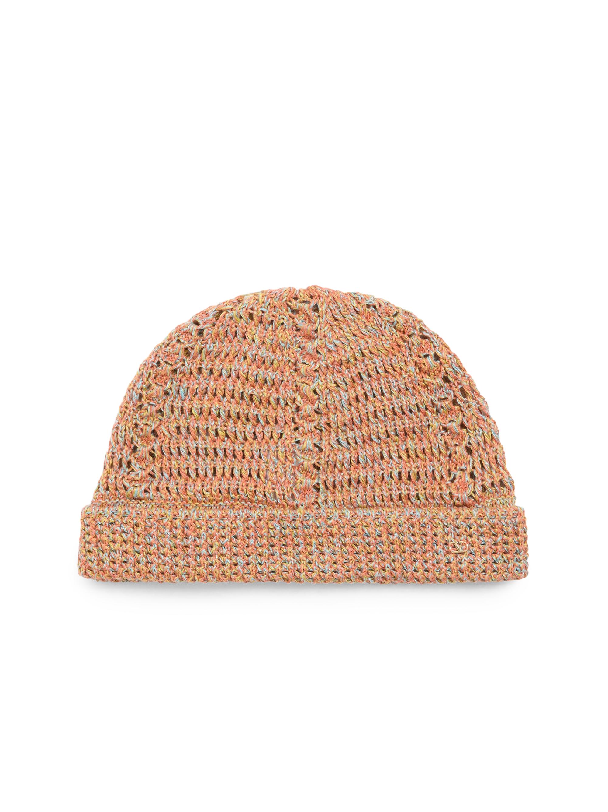 Valentino Garavani Men's VLogo Signature Knitted Beanie in Linen and Cotton - Ochre