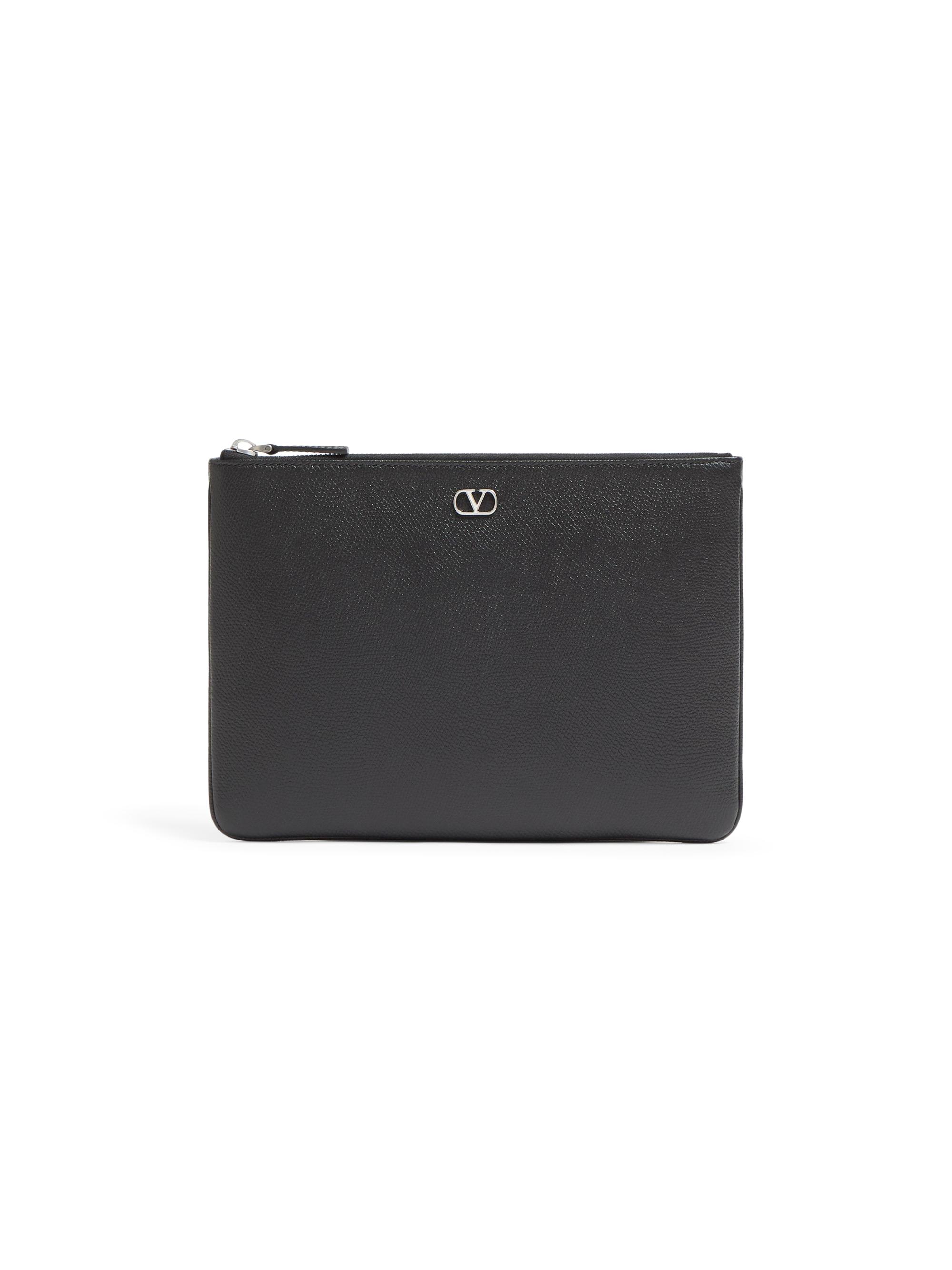 Valentino Garavani Men's VLogo Signature Grainy Calfskin Pouch - Black