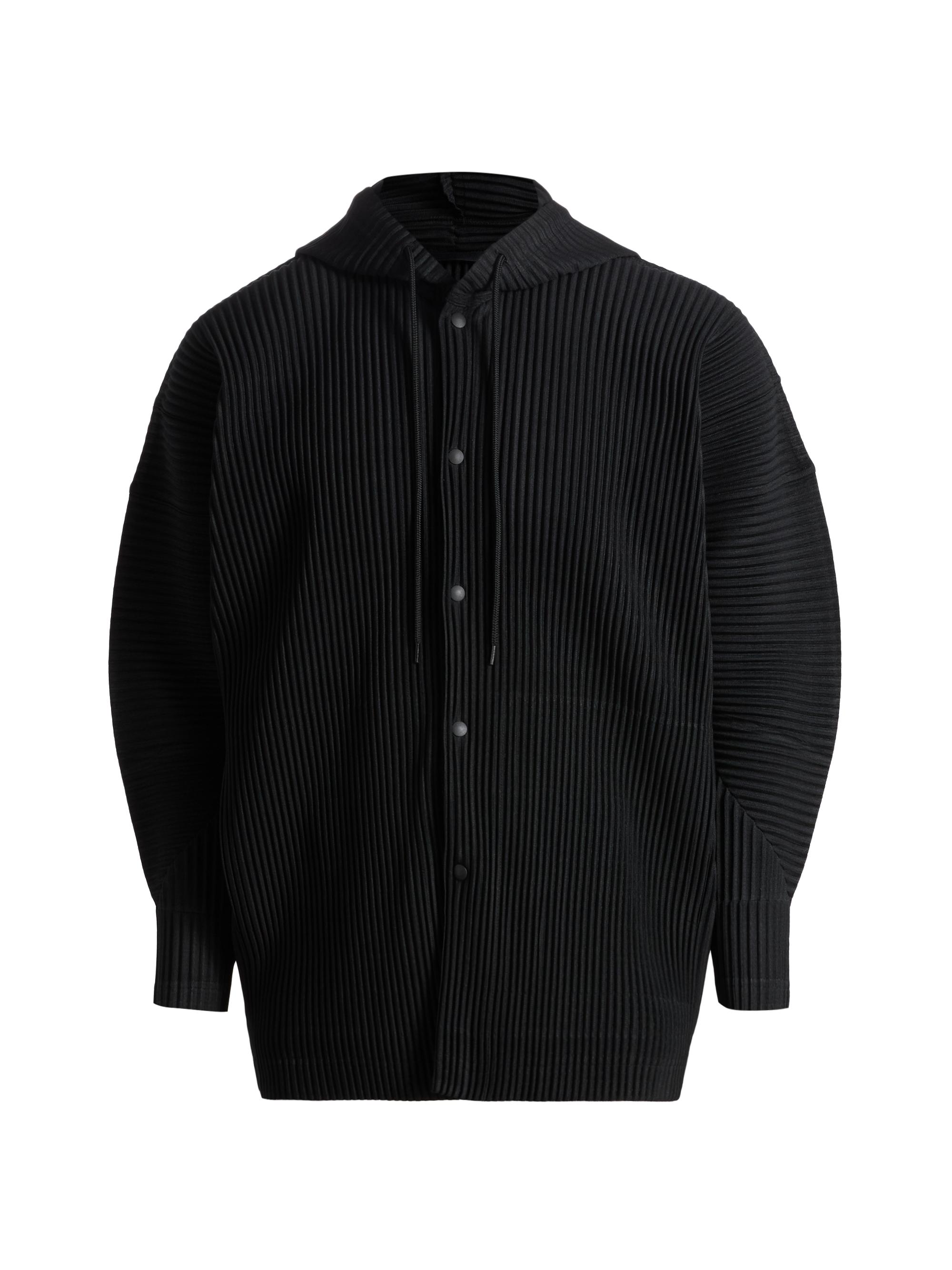 Homme Plissé Issey Miyake Men's Monthly Colors: February Pleated Snap-Front Hoodie - Black