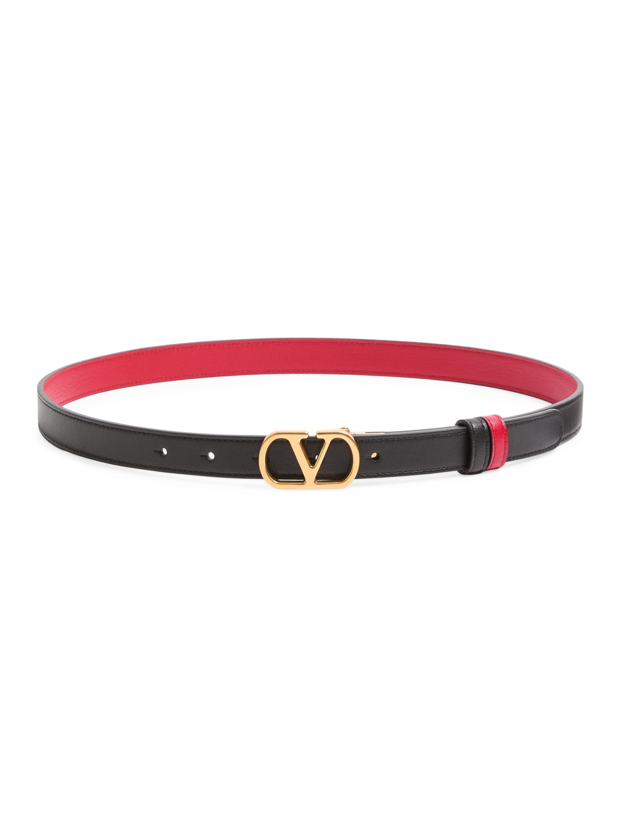Valentino Garavani Women's VLogo Signature Reversible Shiny Calfskin Belt 20MM - Black Pure Red