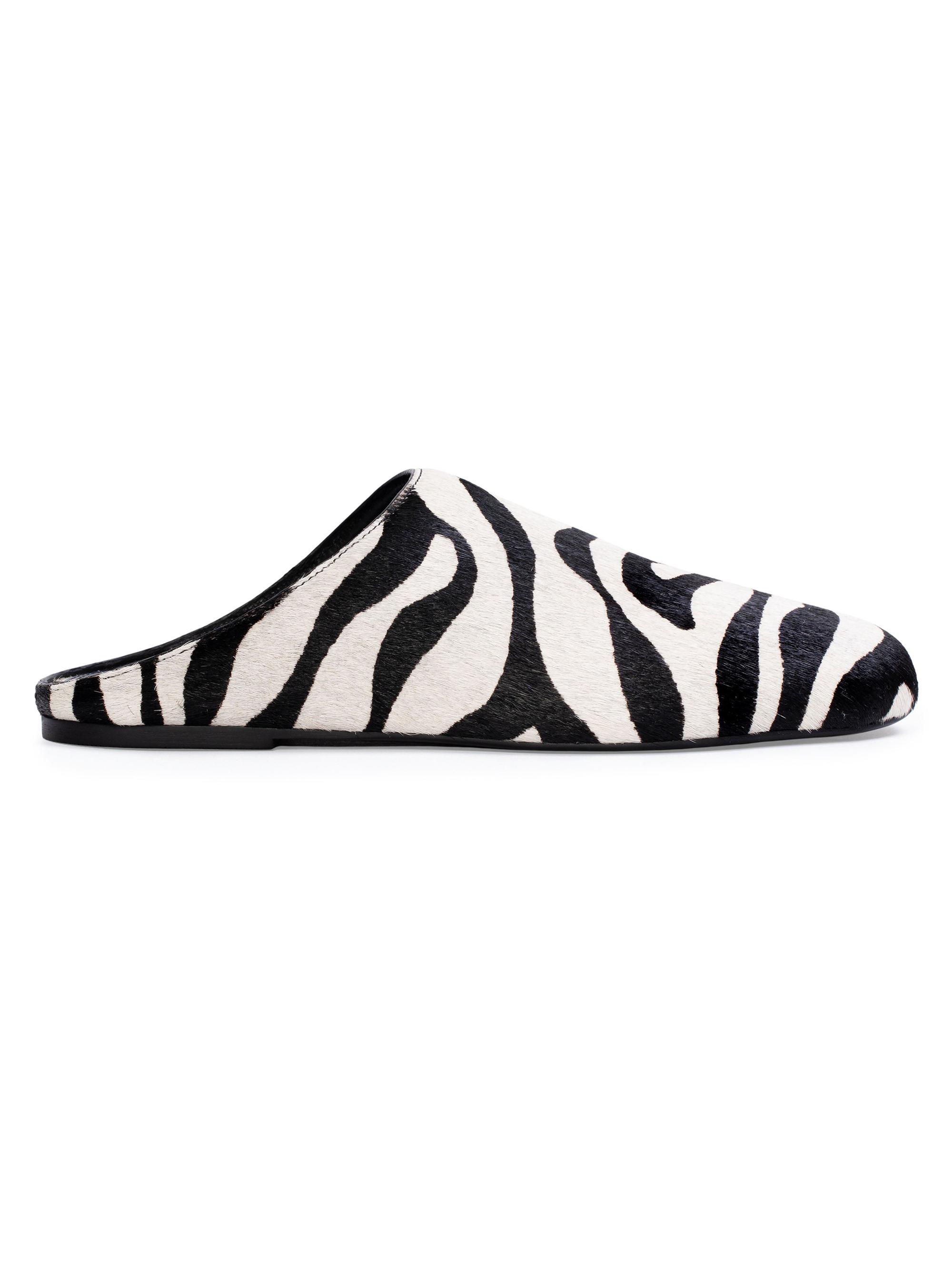 Black Suede Studio Women's Arie Zebra Print Pony Hair Slippers - Zebra Pony Hair
