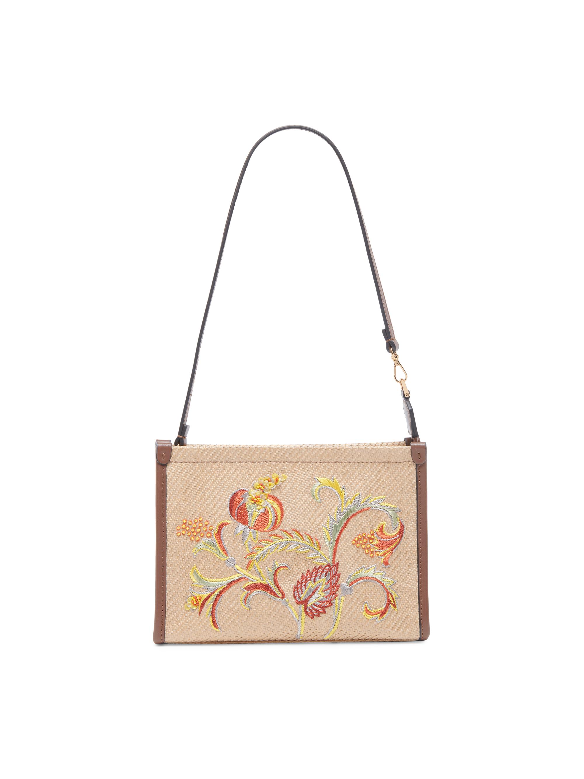 Etro Women's Floral-Embroidered Woven Pouch - Cammello