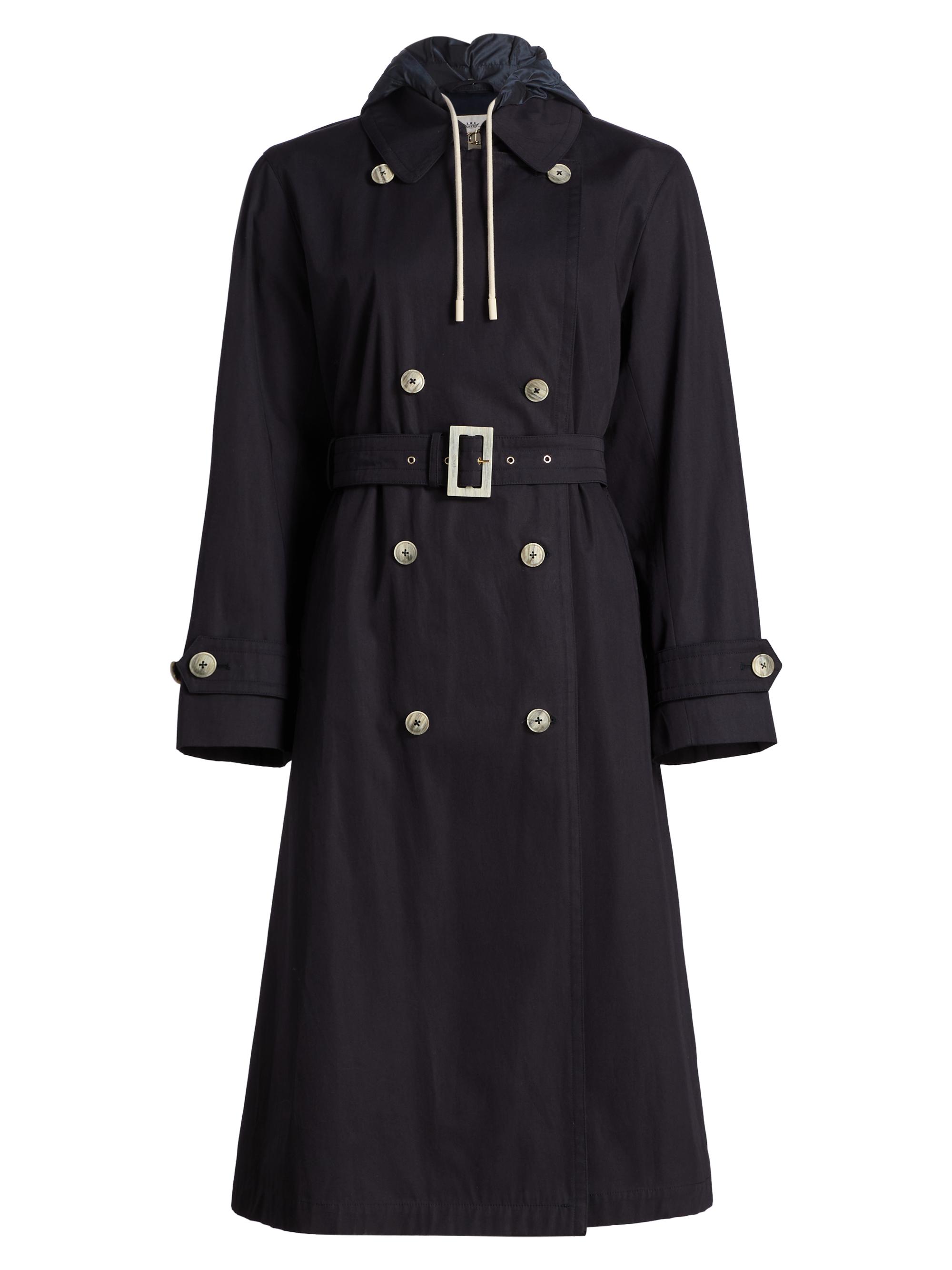 Herno Women's Techno Taffeta Hooded Trench Coat - Navy