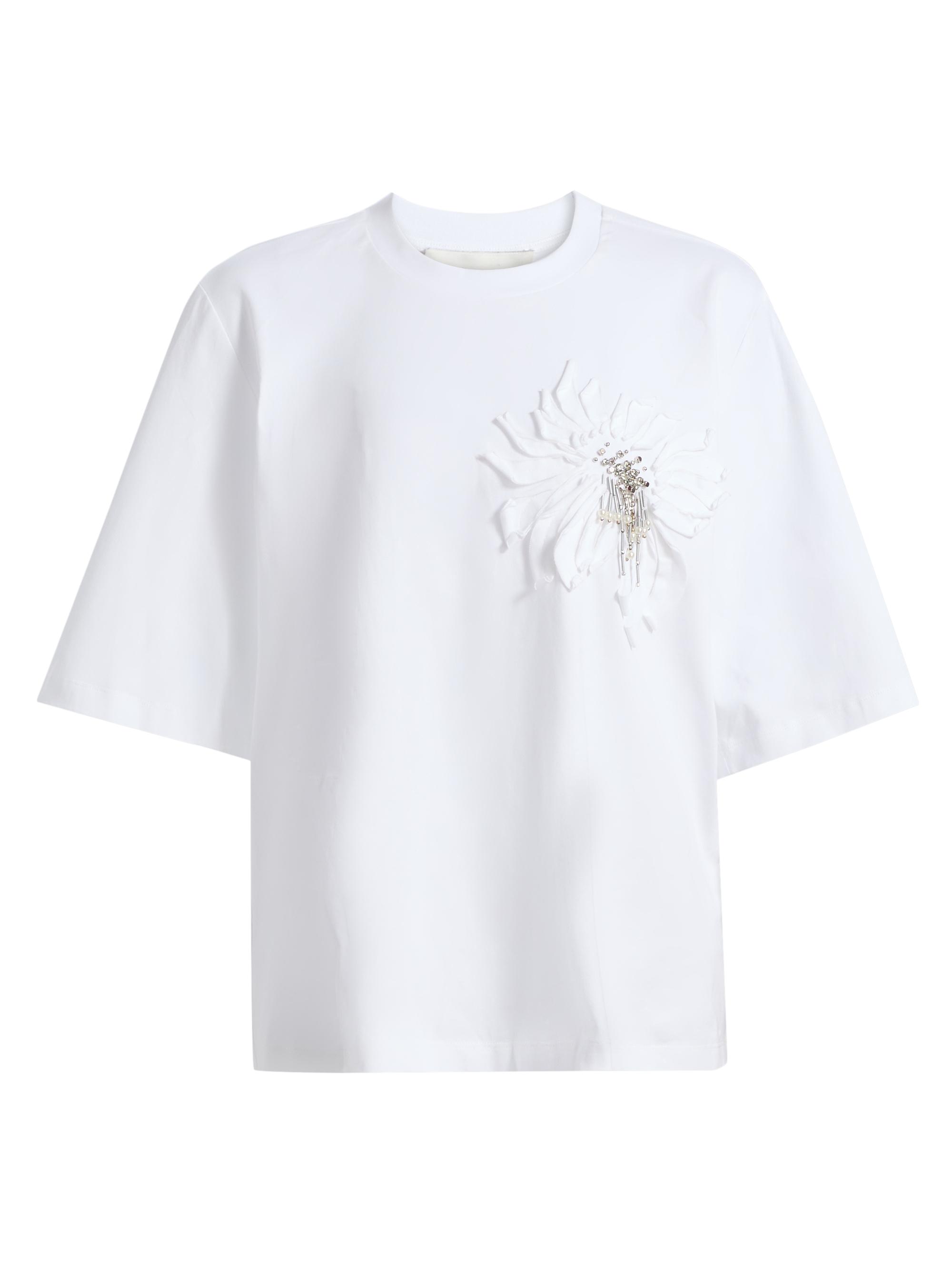 3.1 Phillip Lim Women's Trapeze Floral Appliqué Cotton T-Shirt - White