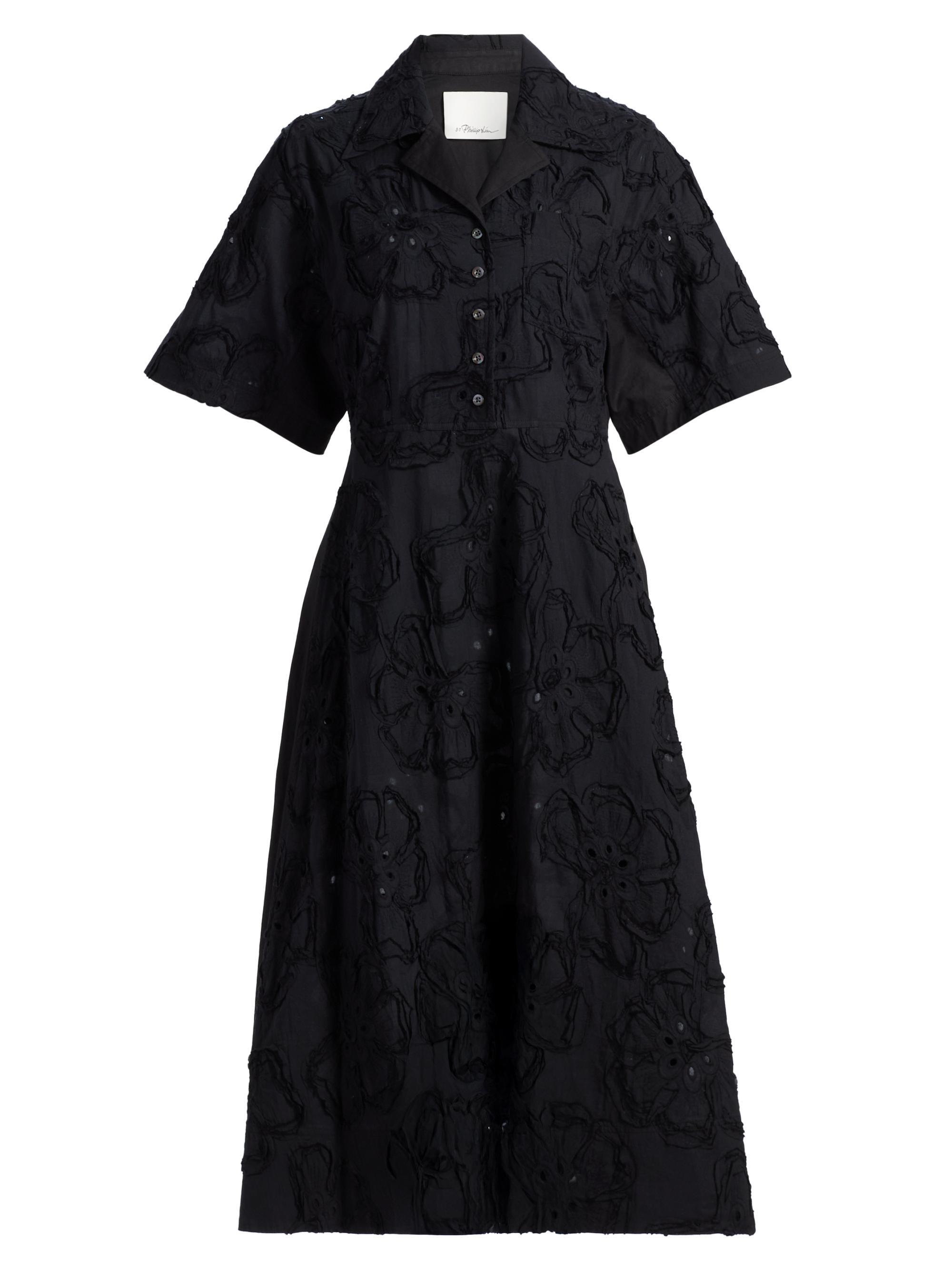3.1 Phillip Lim Women's 3D Floral Embroiered Cotton-Blend Midi-Shirtdress - Black