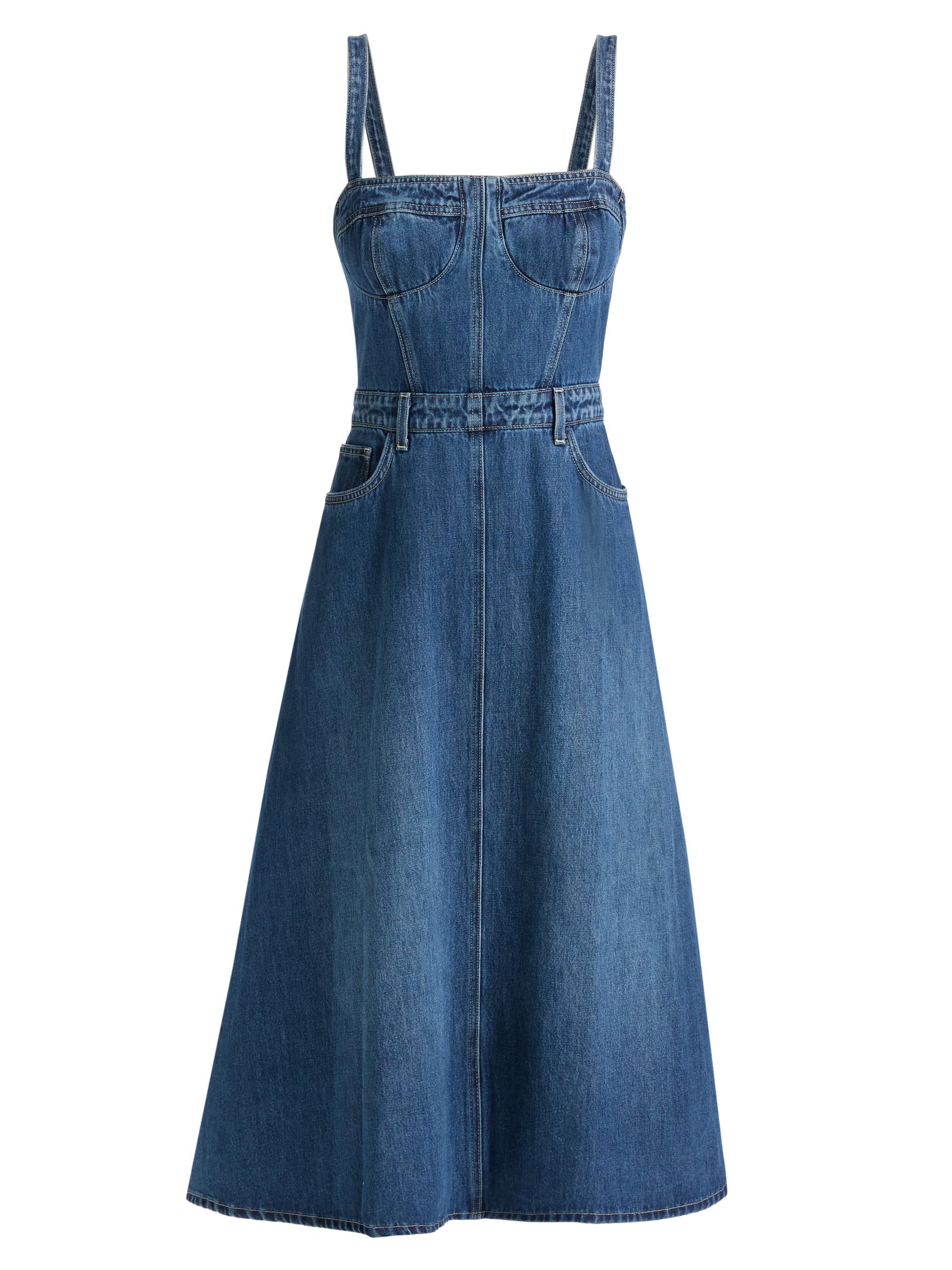 L'AGENCE Esmeralda Denim Pinafore Midi-Dress | Saks Fifth Avenue
