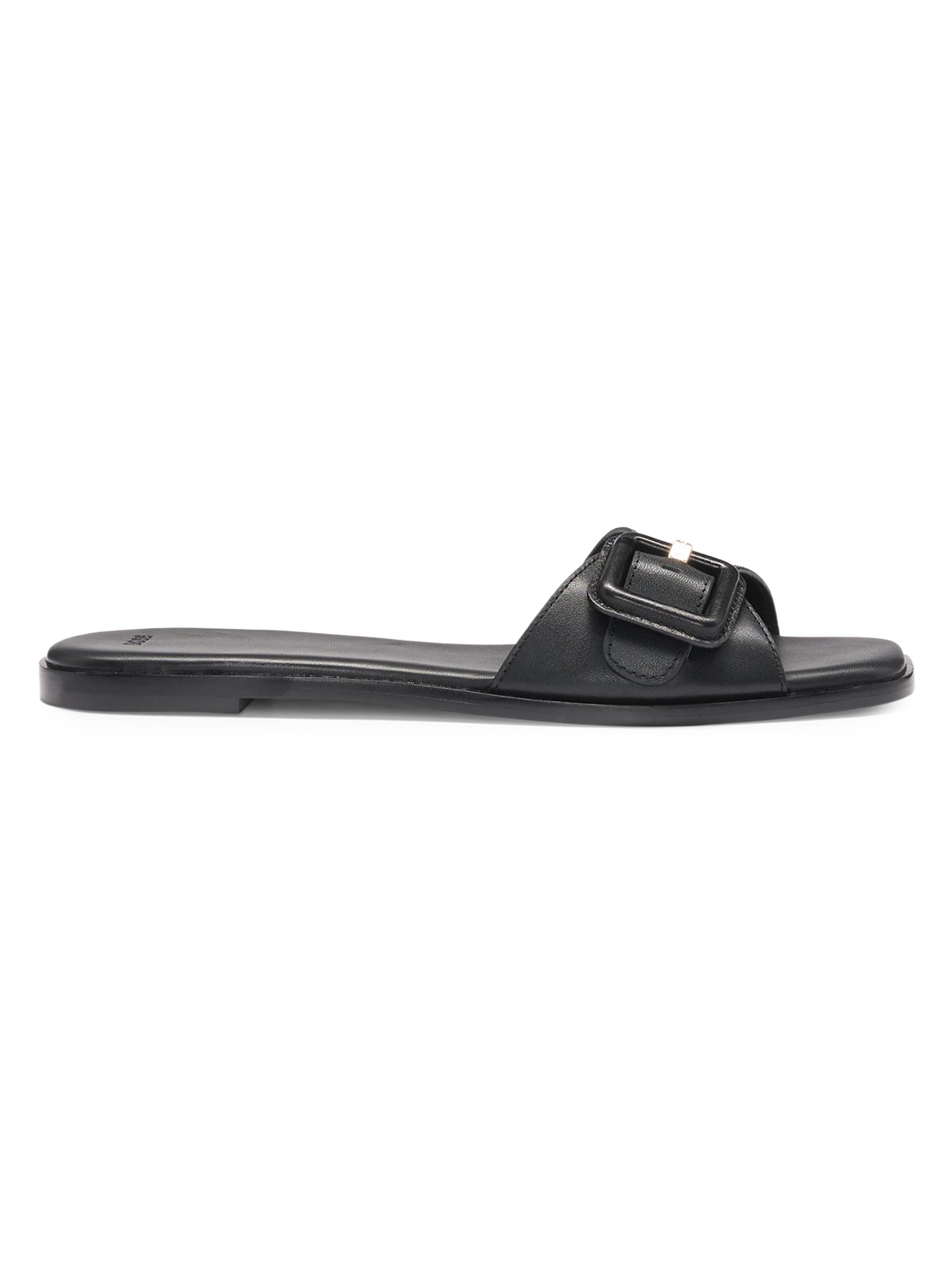 BOSS Women's Leather Slides with logo-Detail Buckle - Black  Sandals