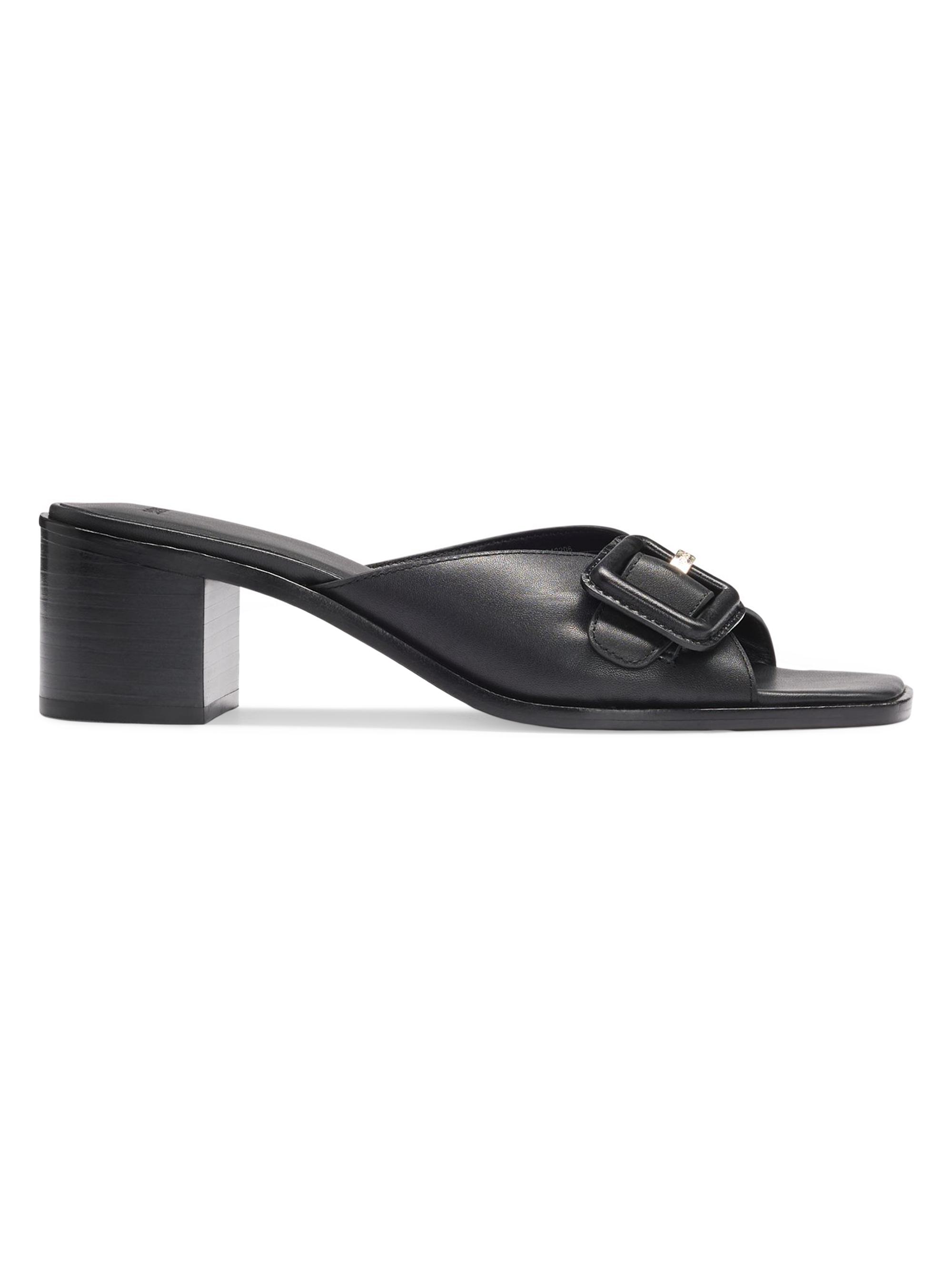 BOSS Women's Leather Mules with Buckle Detail - Black