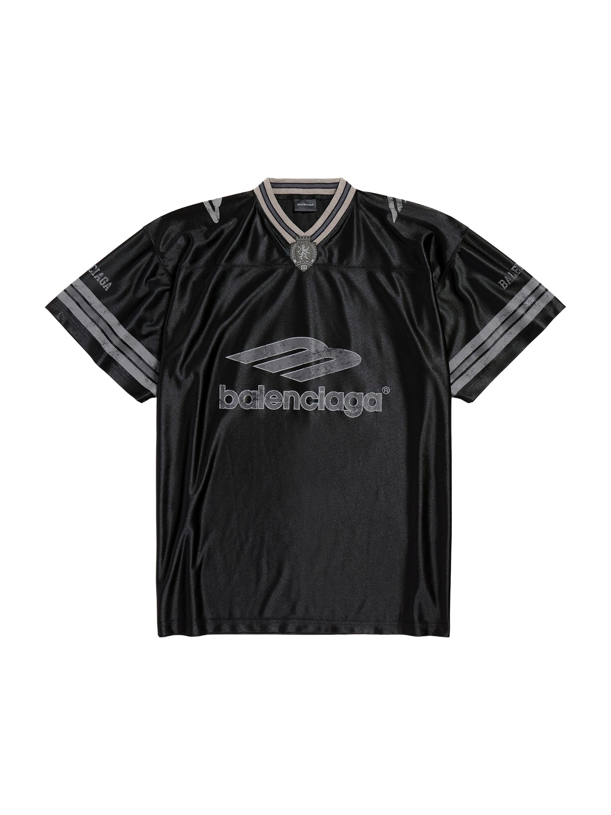 Balenciaga Men's 3B Football V-Neck Oversized T-Shirt - Black Anthracite