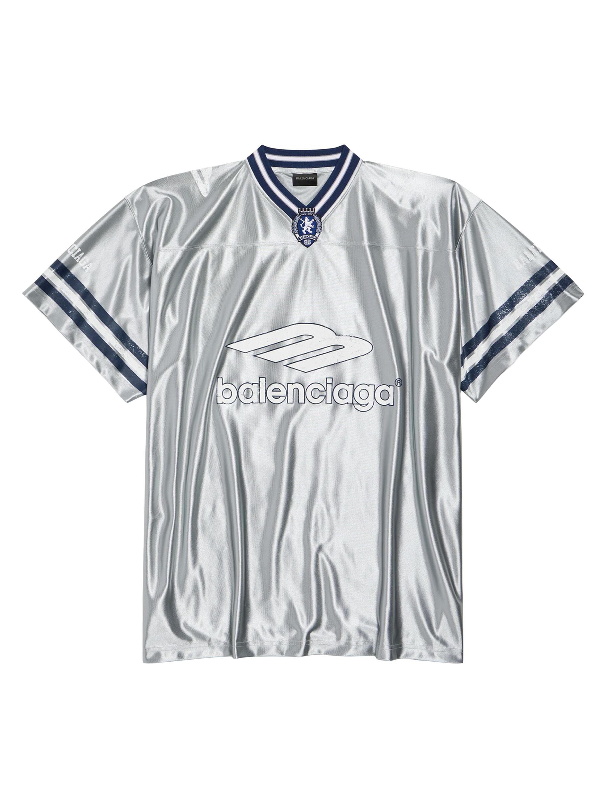 Balenciaga Men's 3B Football V-Neck Oversized T-Shirt - Grey White