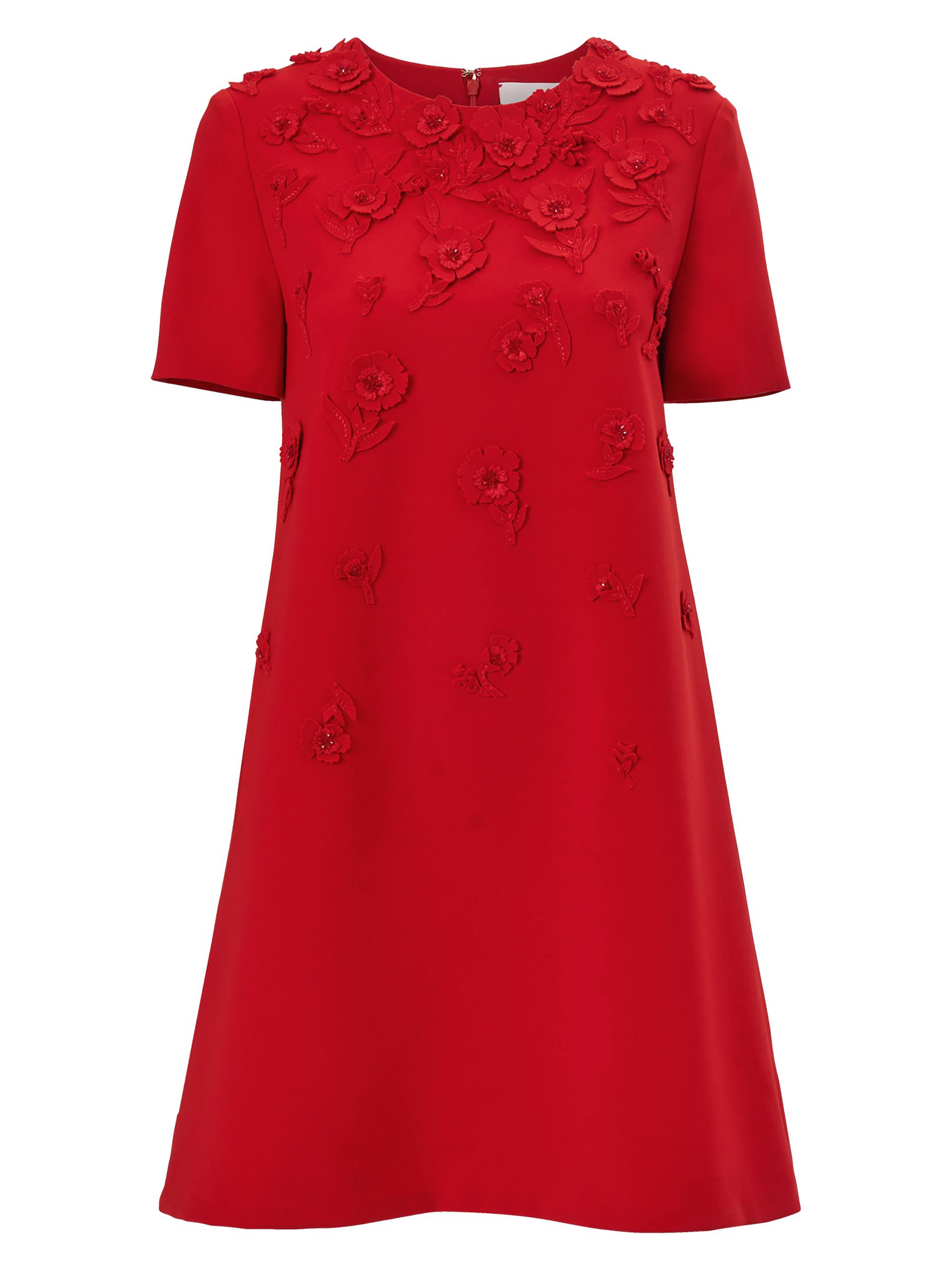 Carolina Herrera Women's Rose-Embroidered Shift Minidress - Herrera Red