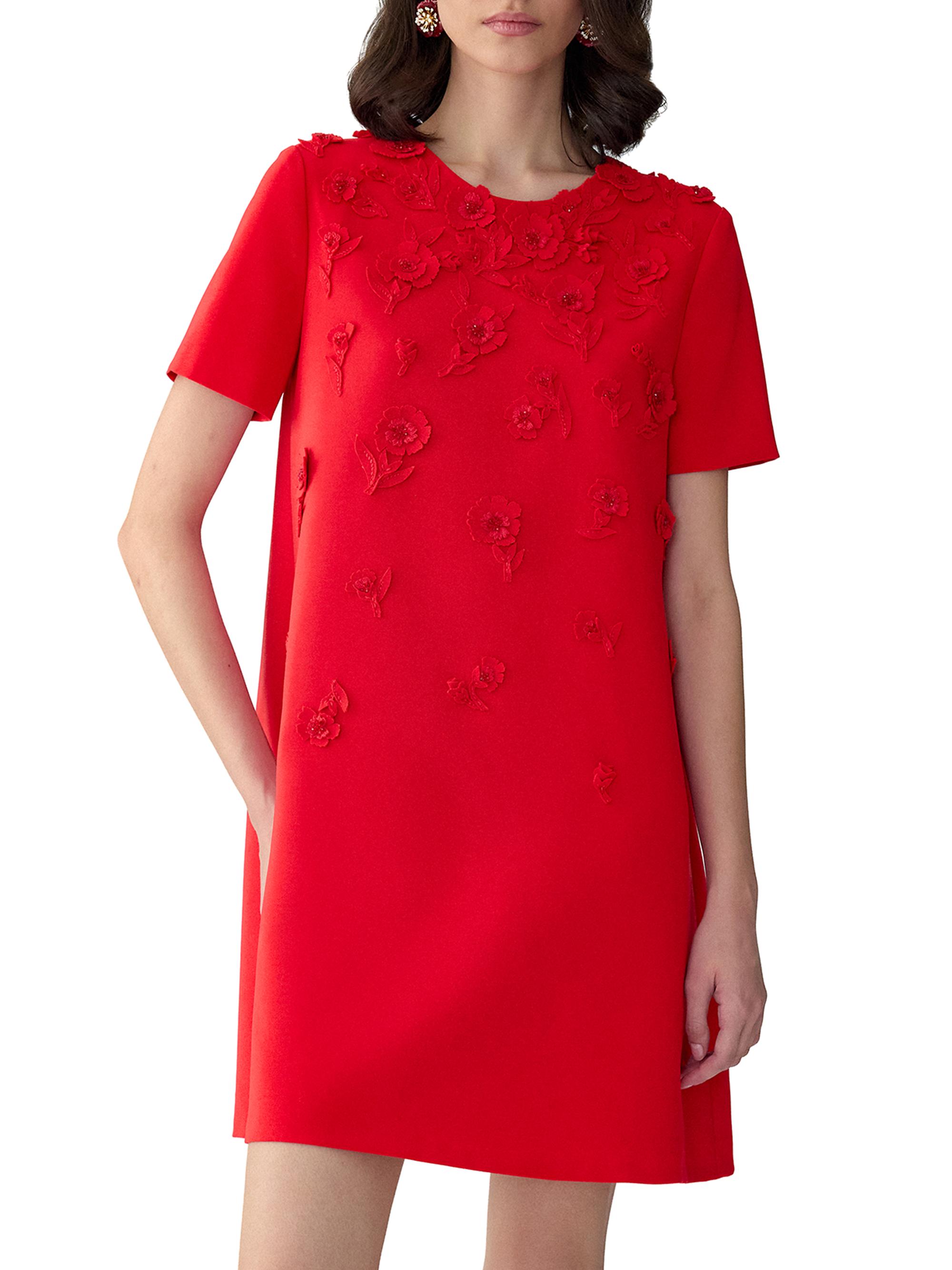 Carolina Herrera Rose-Embroidered Shift Minidress | Saks Fifth Avenue