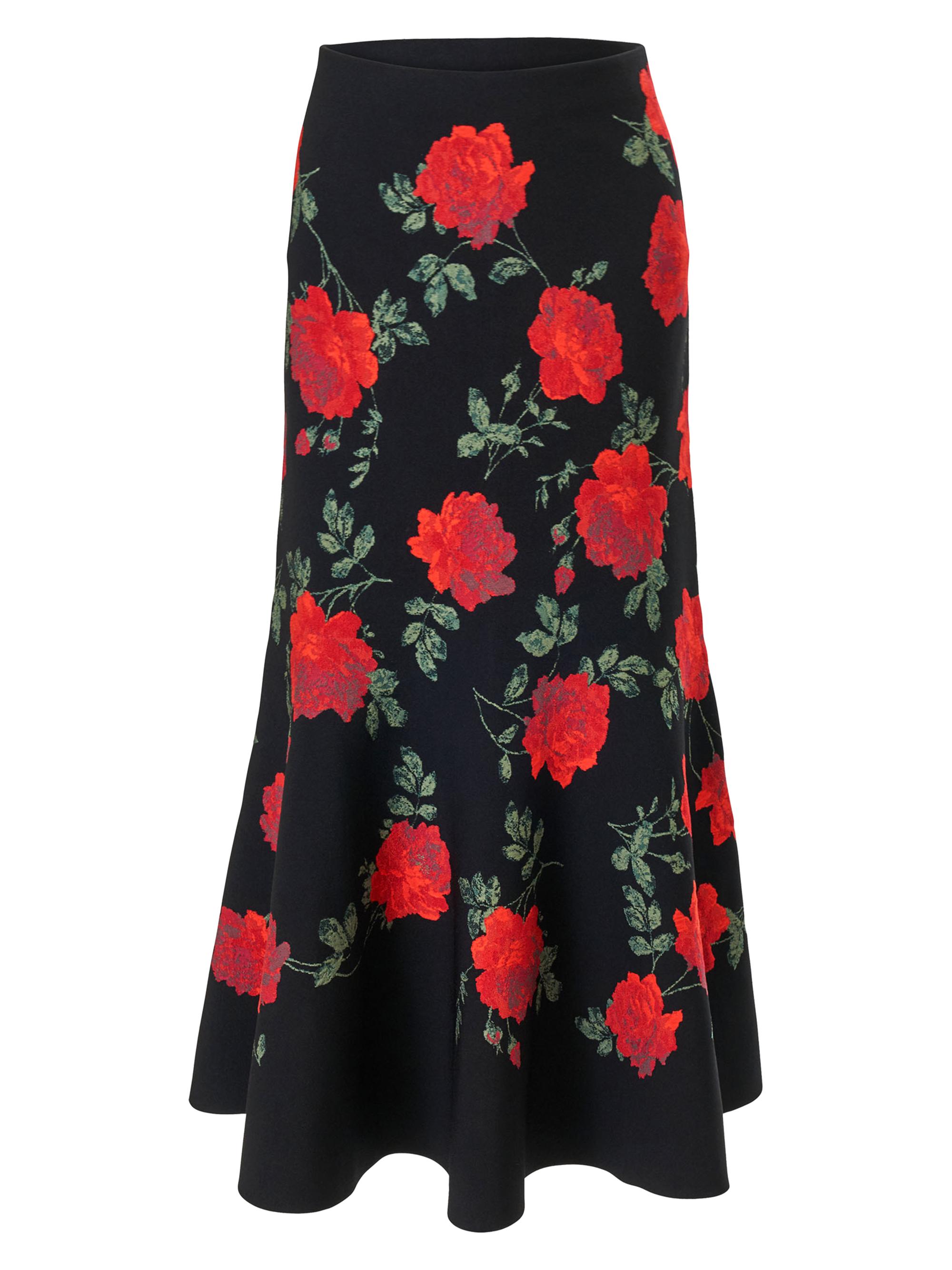 Carolina Herrera Women's Rose-Print Knit Trumpet Skirt - Black Multi