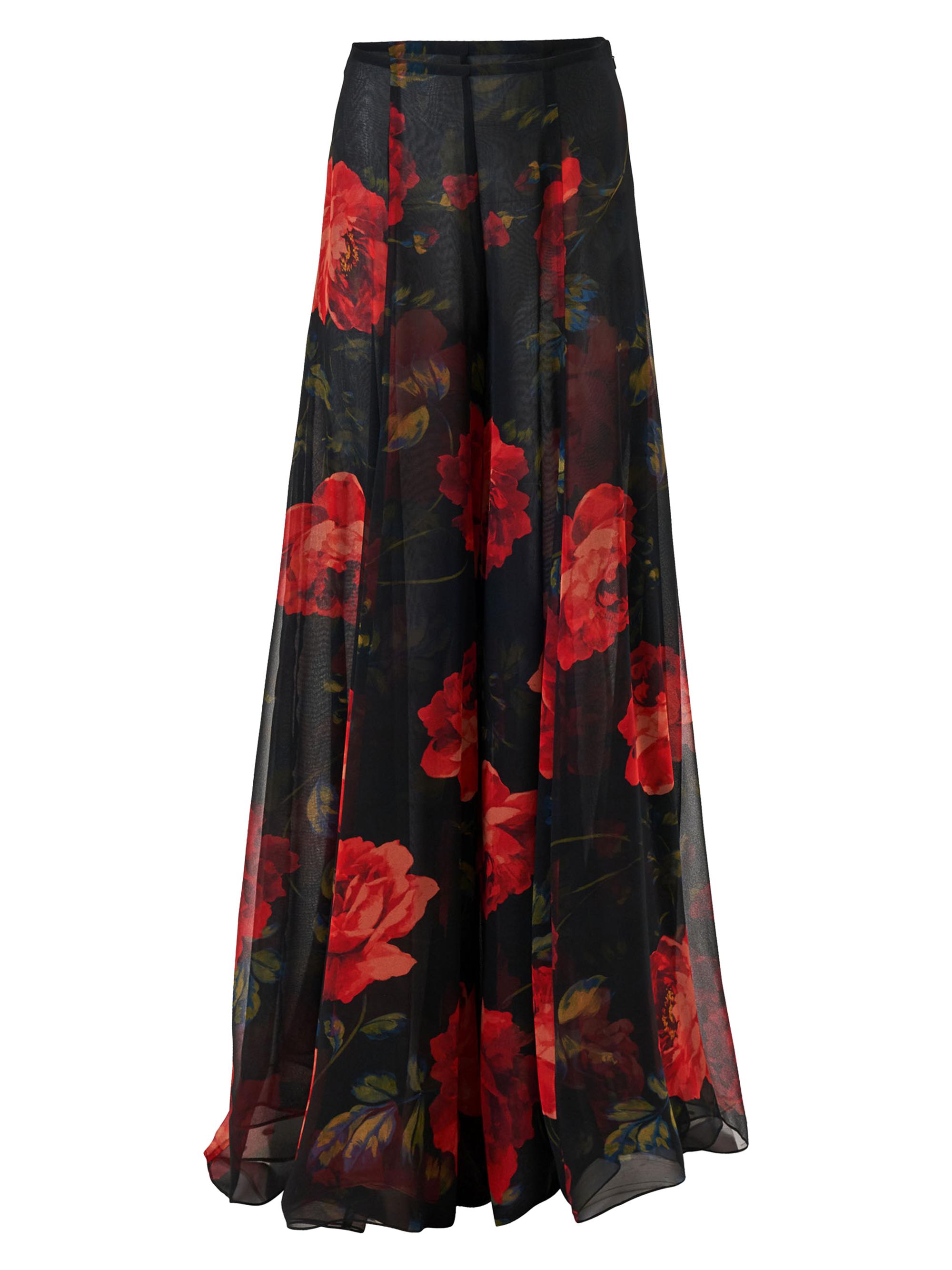 Carolina Herrera Women's Iris Rose-Print Silk Chiffon Pants - Black Multi