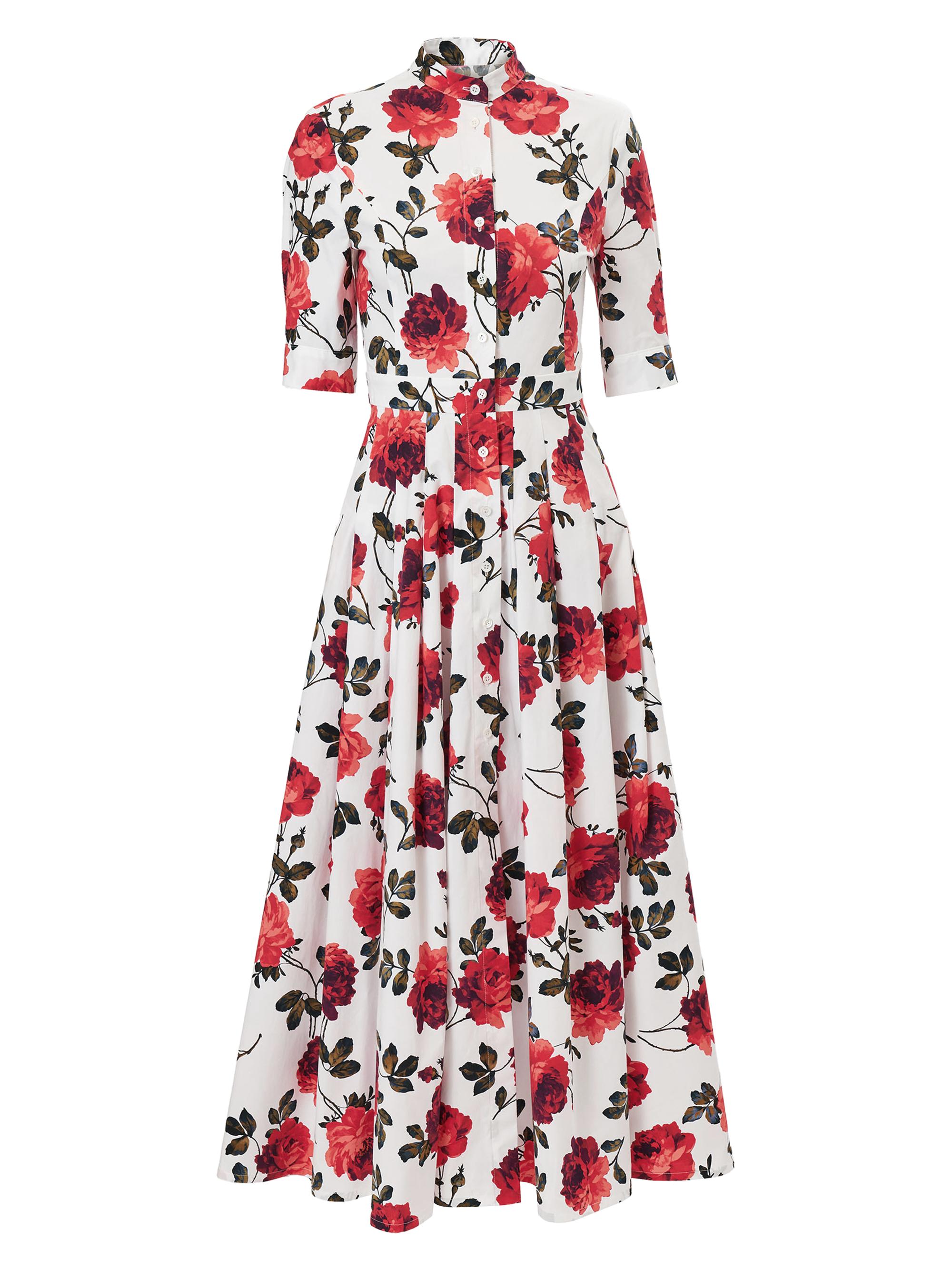 Carolina Herrera Women's Rose-Print Stretch Cotton Shirtdress - White Multi
