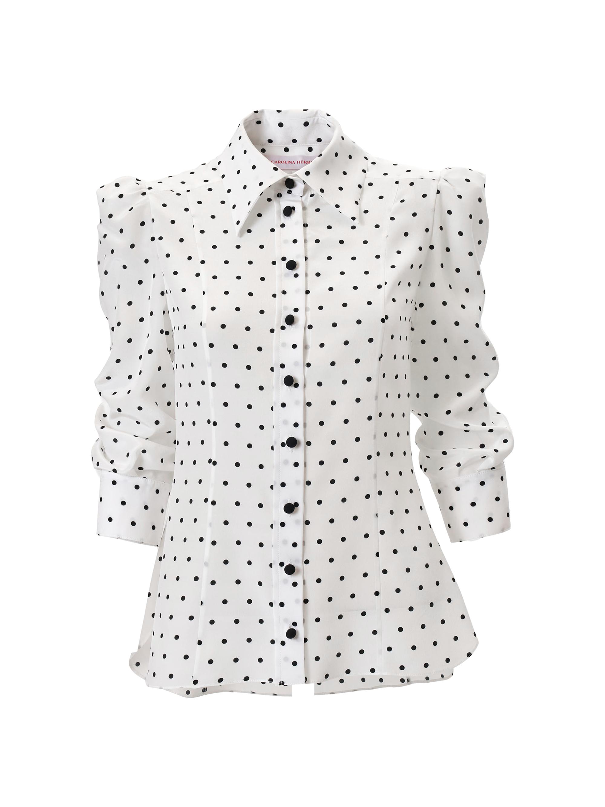 Carolina Herrera Women's Polka Dot Ruched-Sleeve Shirt -  Multi