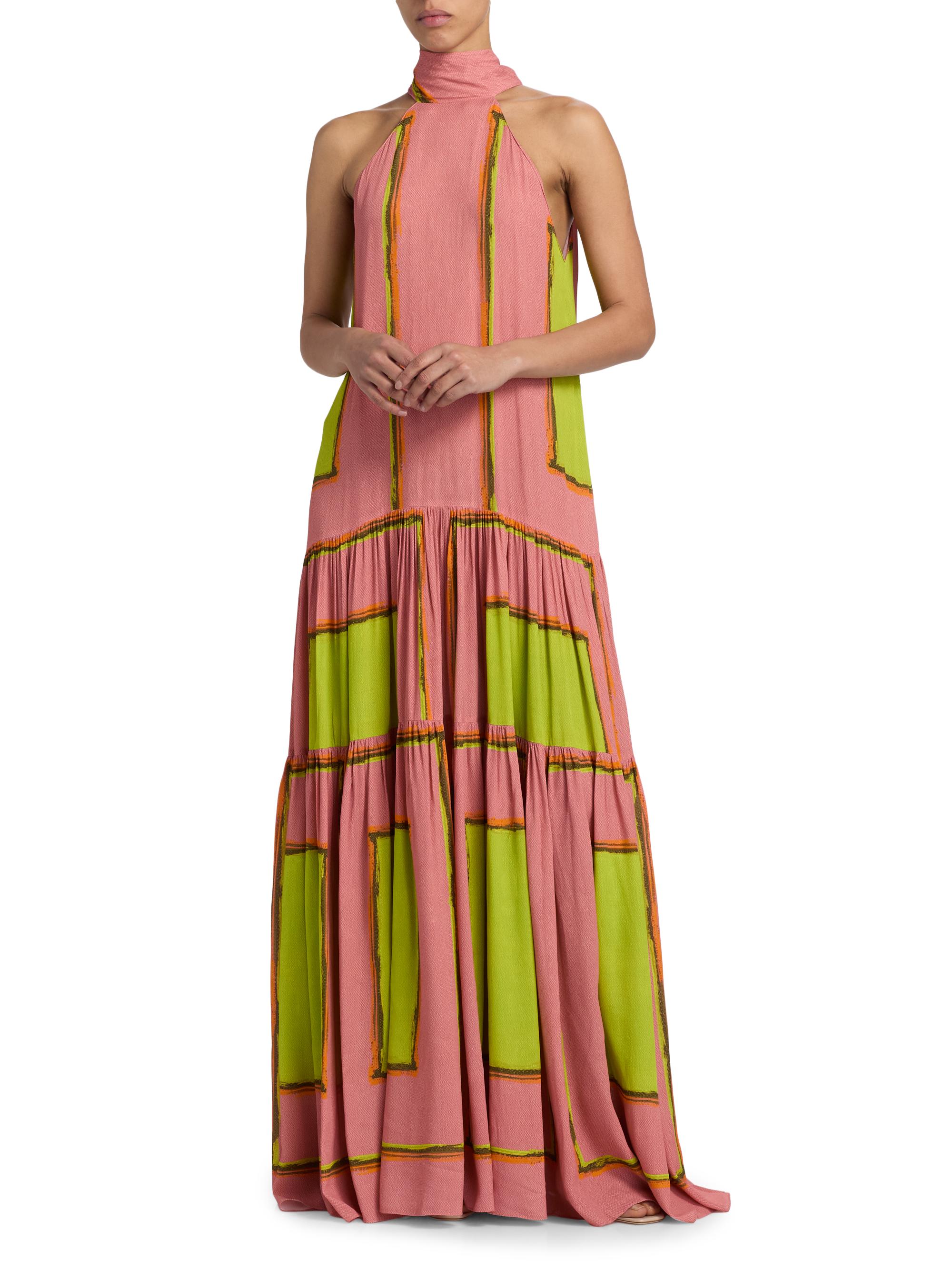 Silvia Tcherassi Dorelia Geometric Halterneck Maxi Dress | Saks