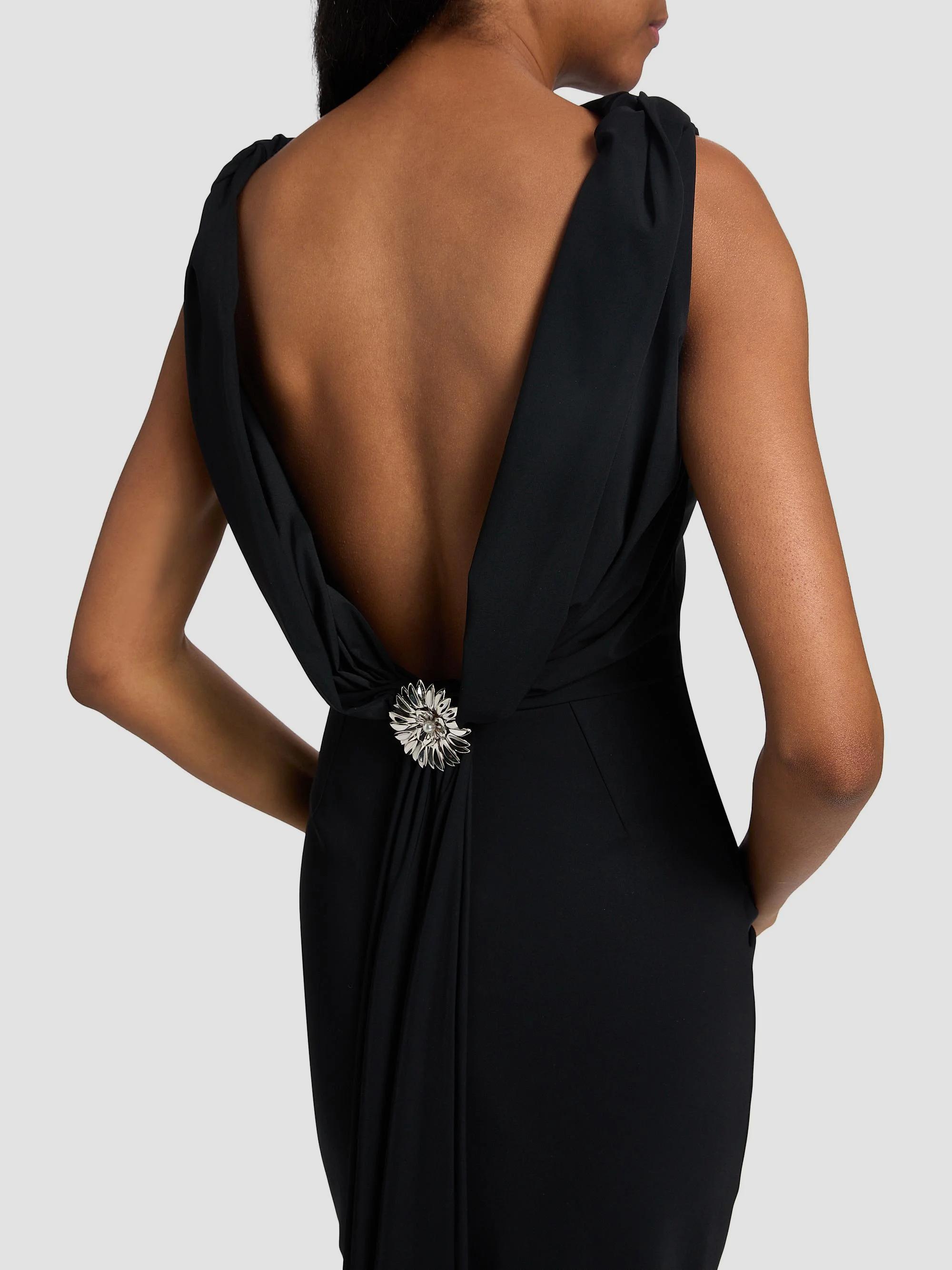 low back jersey dress Chiara Boni La Petite Robe Taniko Embellished Low-Back Gown, Black, Women's, 50 (14) Colour: OMBRE