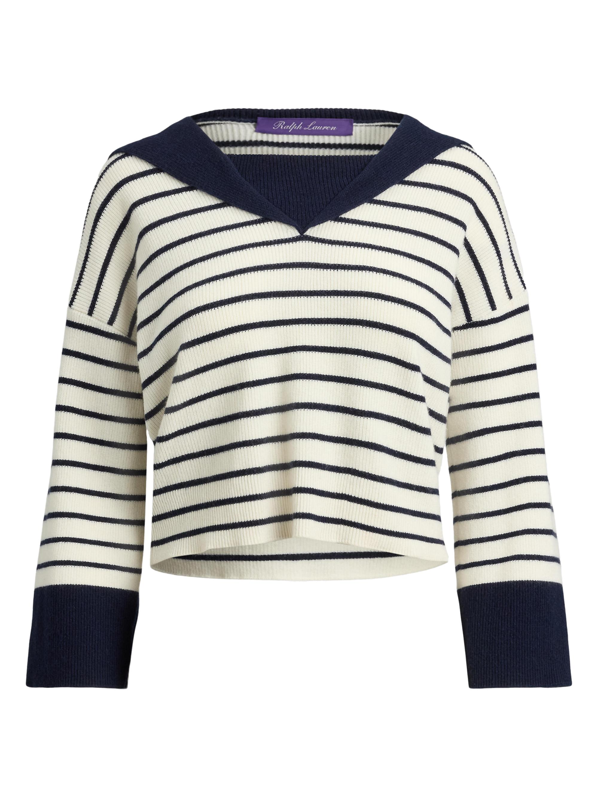 Ralph Lauren Collection Women's Sailor Collar Striped Cashmere Sweater - Cream Icon Navy