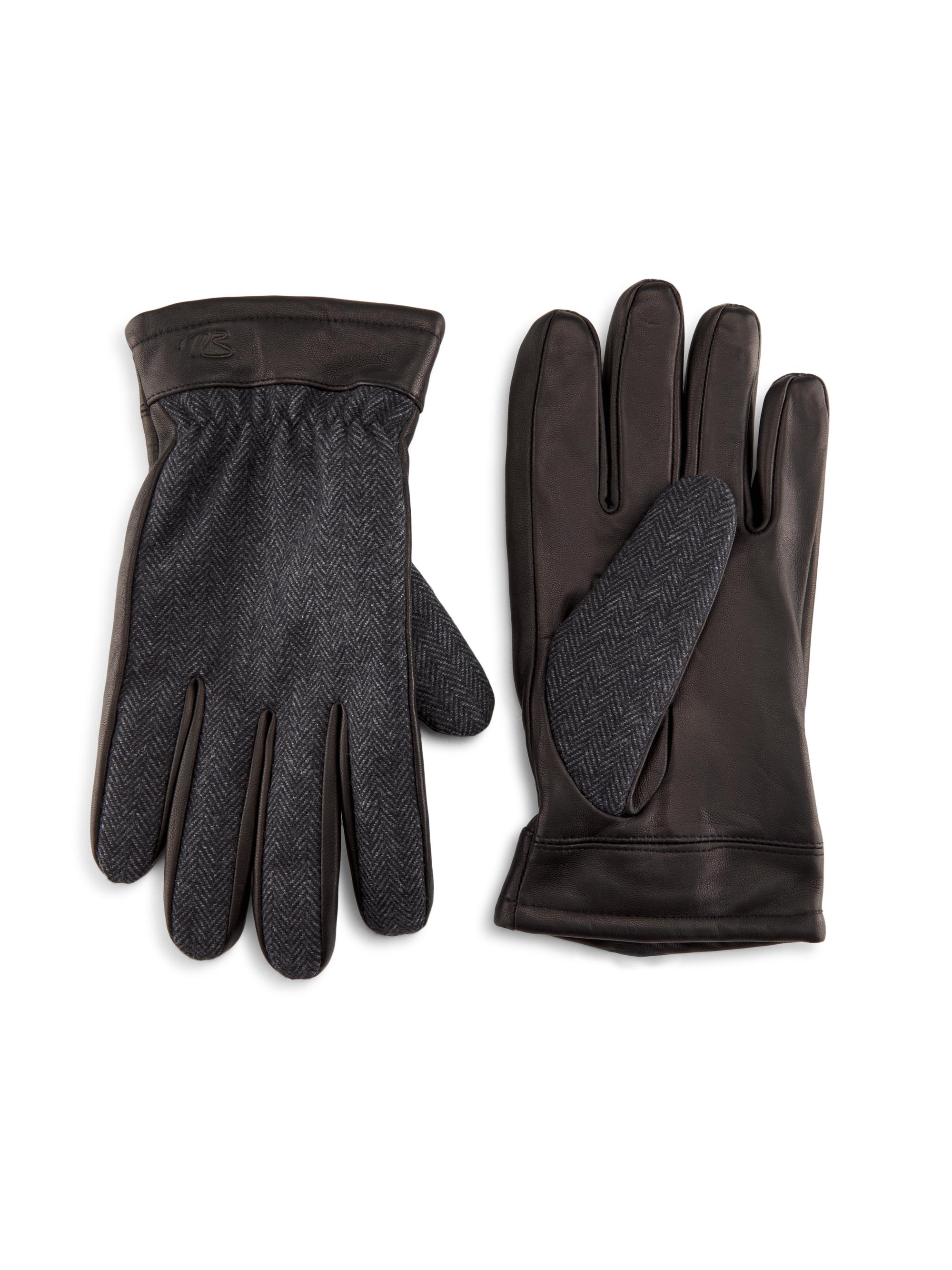 Robert Barakett Men's Herringbone Leather Gloves - Black