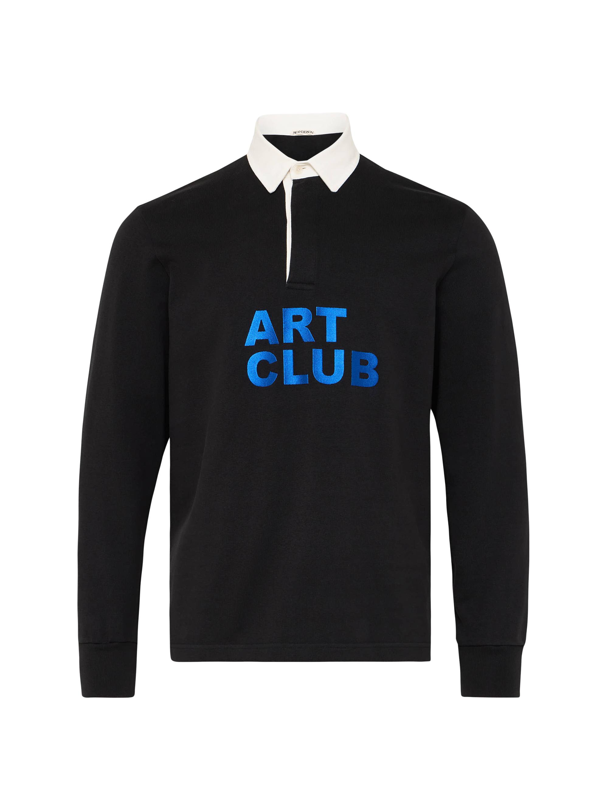 JW Anderson Men's Art Club Cotton Rugby Polo Shirt - Washed Black