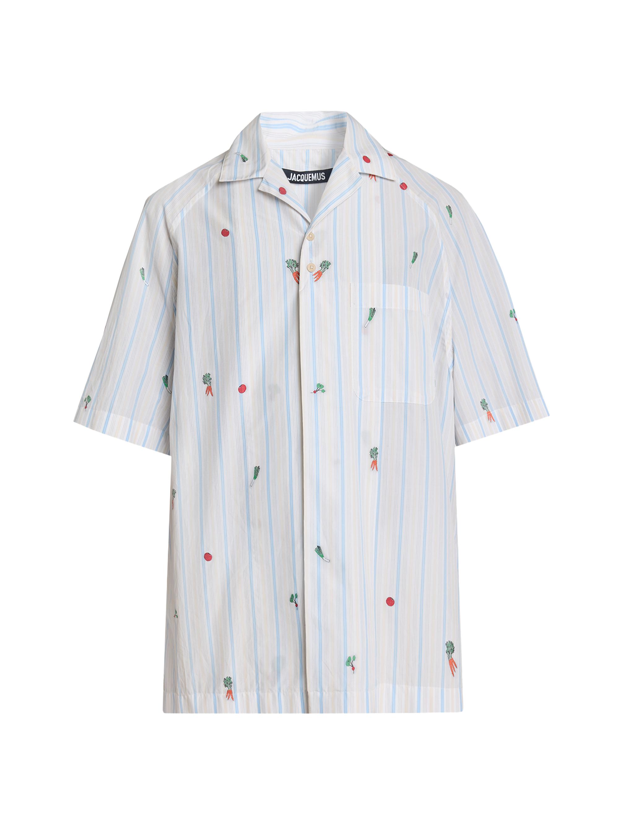 Jacquemus Men's La Chemise Striped-Cotton Short-Sleeve Shirt - Jacquard Classic Stripes