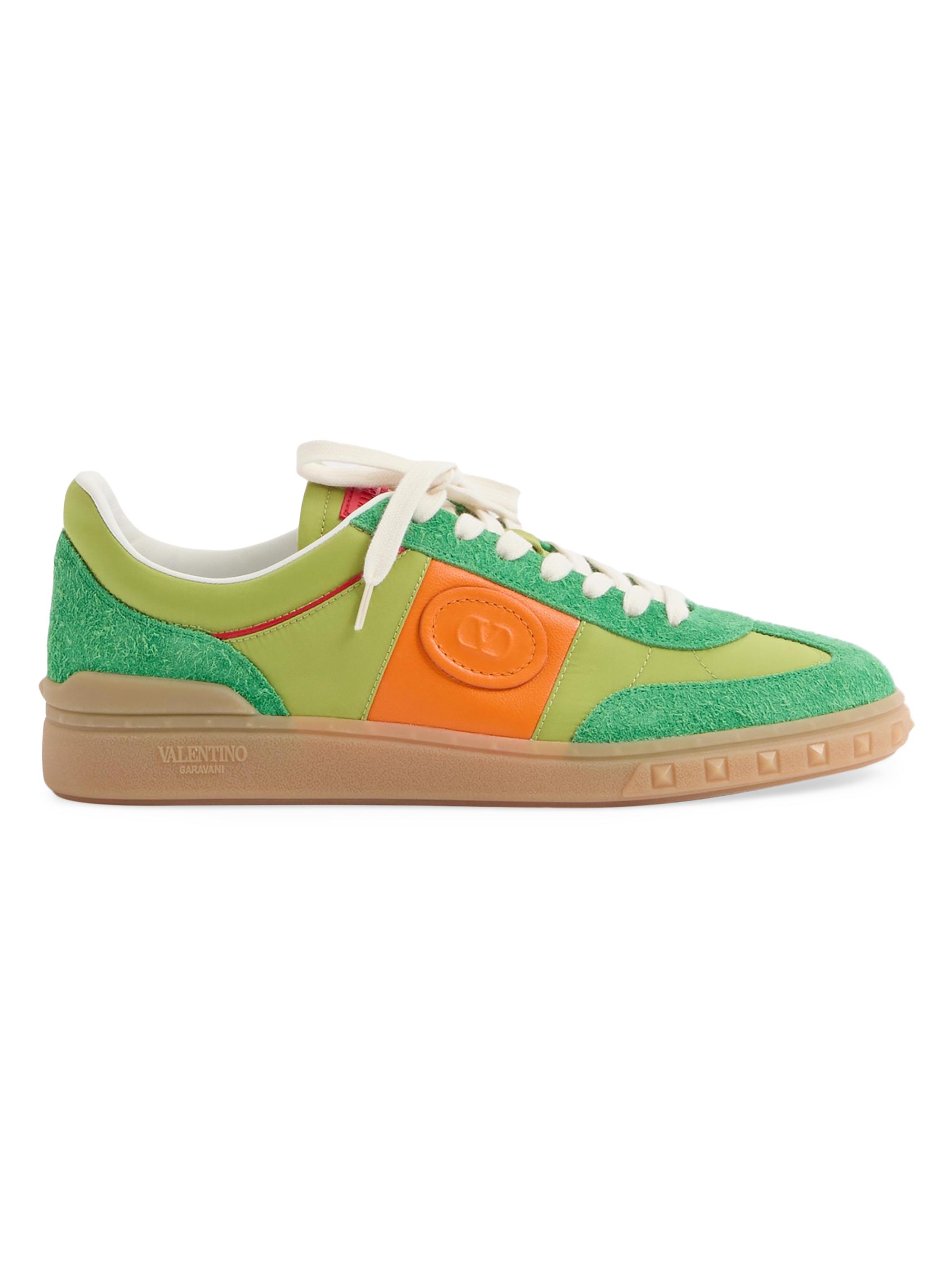Valentino Garavani Men's Upvillage Low Top Sneakers in Crust Leather and Nylon - Green Orange