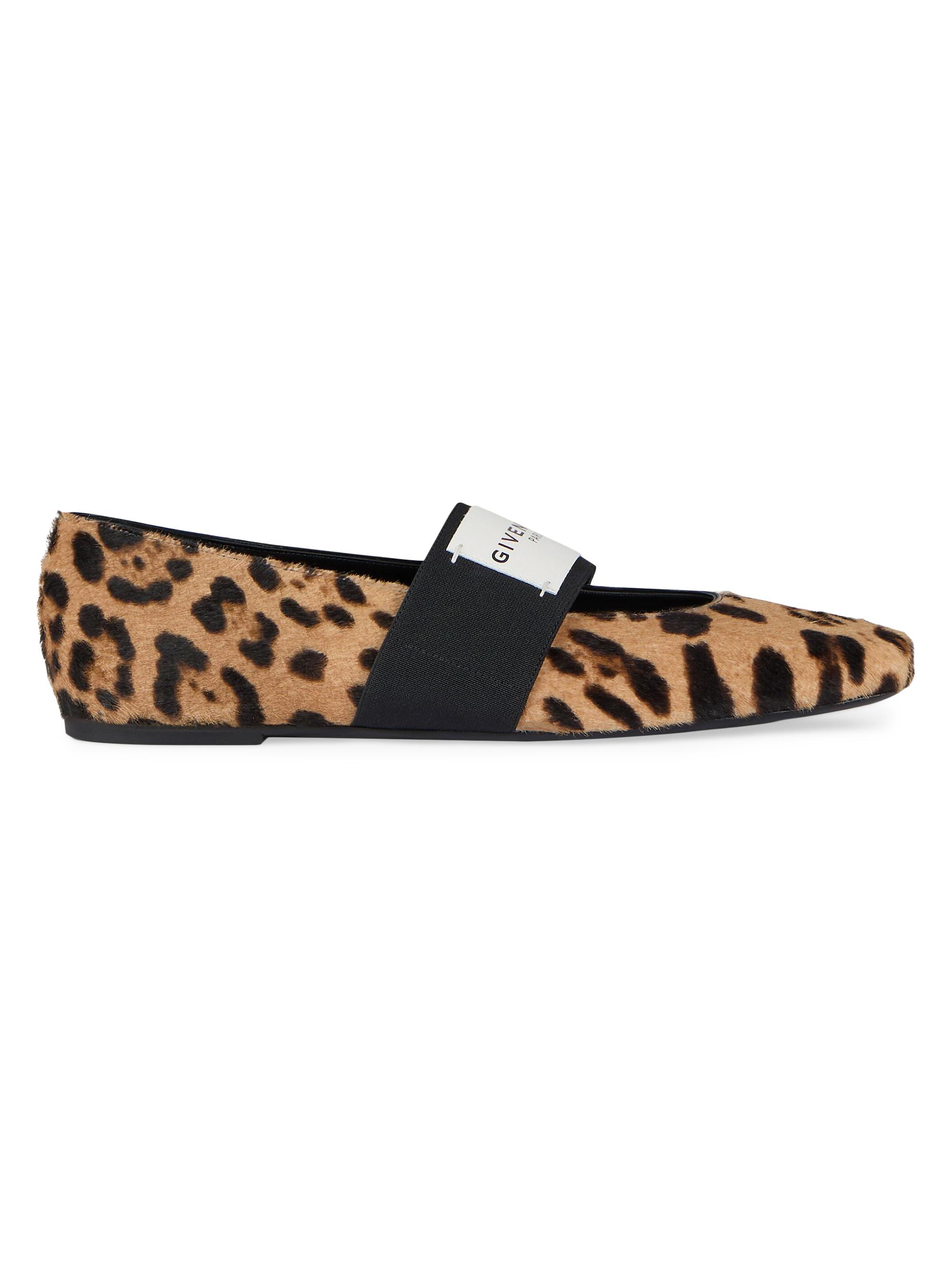 Givenchy Women's Sliced Square Ballerina Flats in Pony Leather with Leopard Pattern - Black Beige