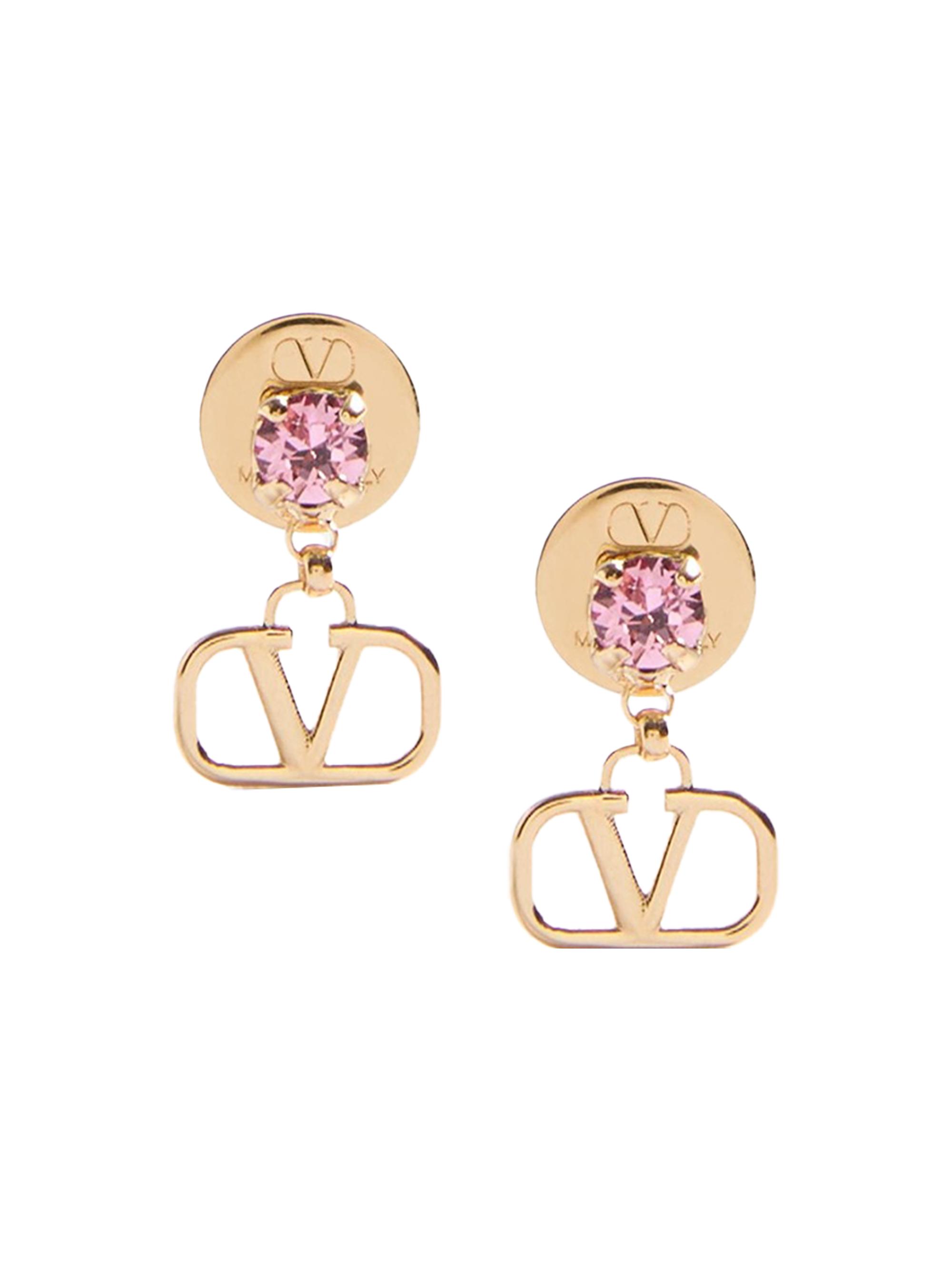 Valentino Garavani Women's VLogo Signature Earrings in Metal and Swarovski Crystals - Gold Pink