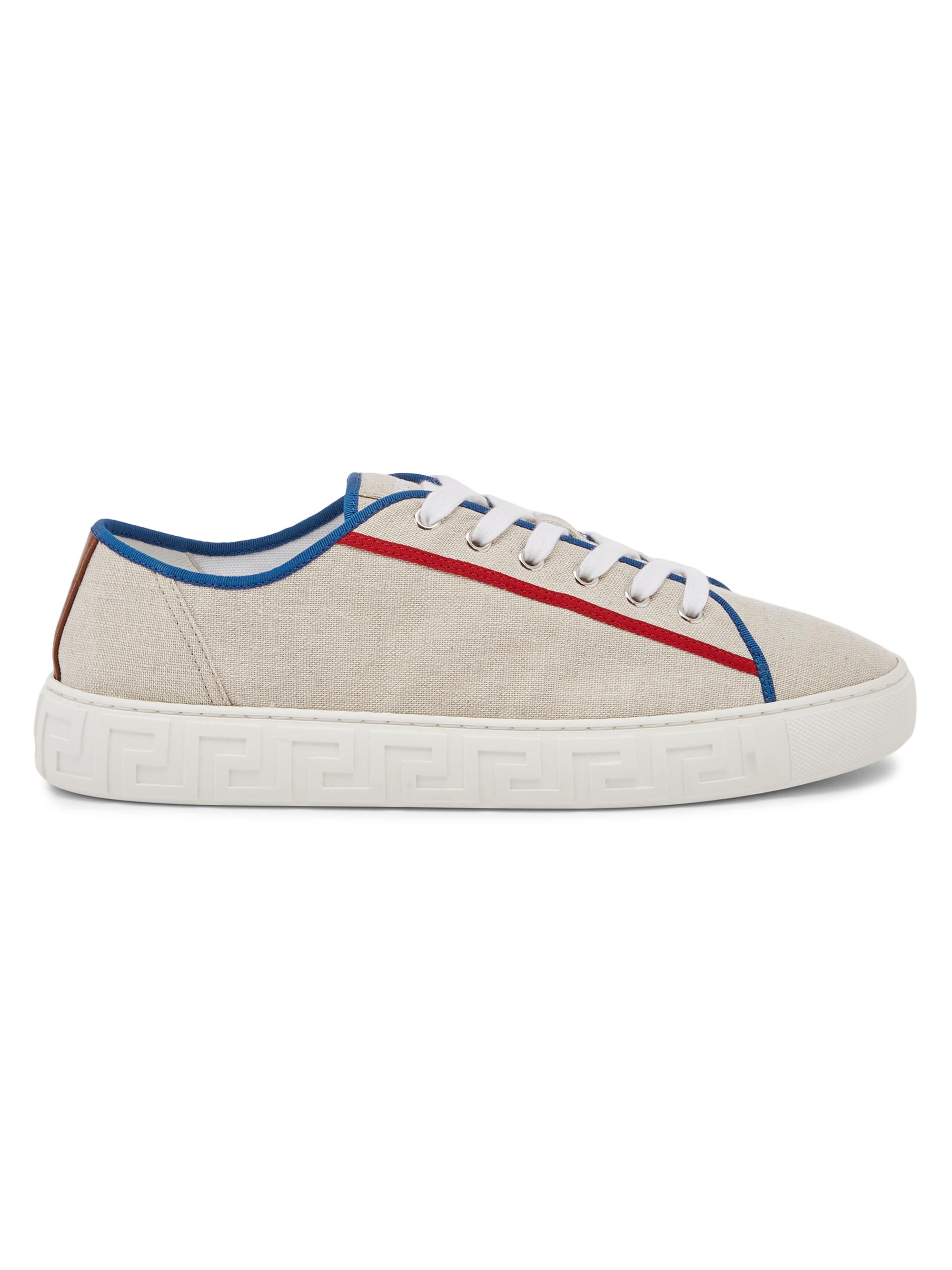 Versace Men's Canvas Low-Top Sneakers - Beige Red Blue Palladium