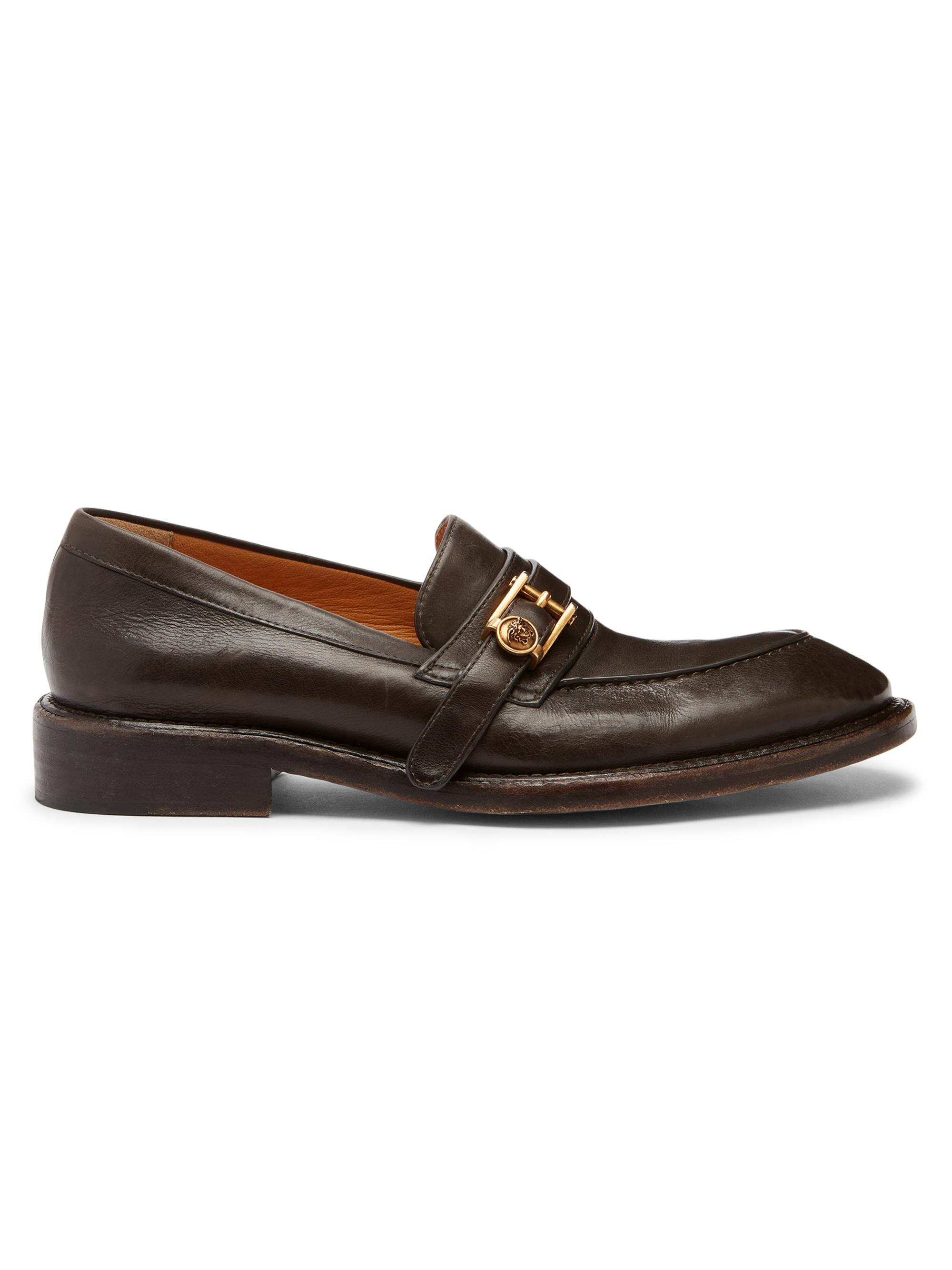 Versace Men's Medusa Buckle Leather Loafers - Ebano Gold