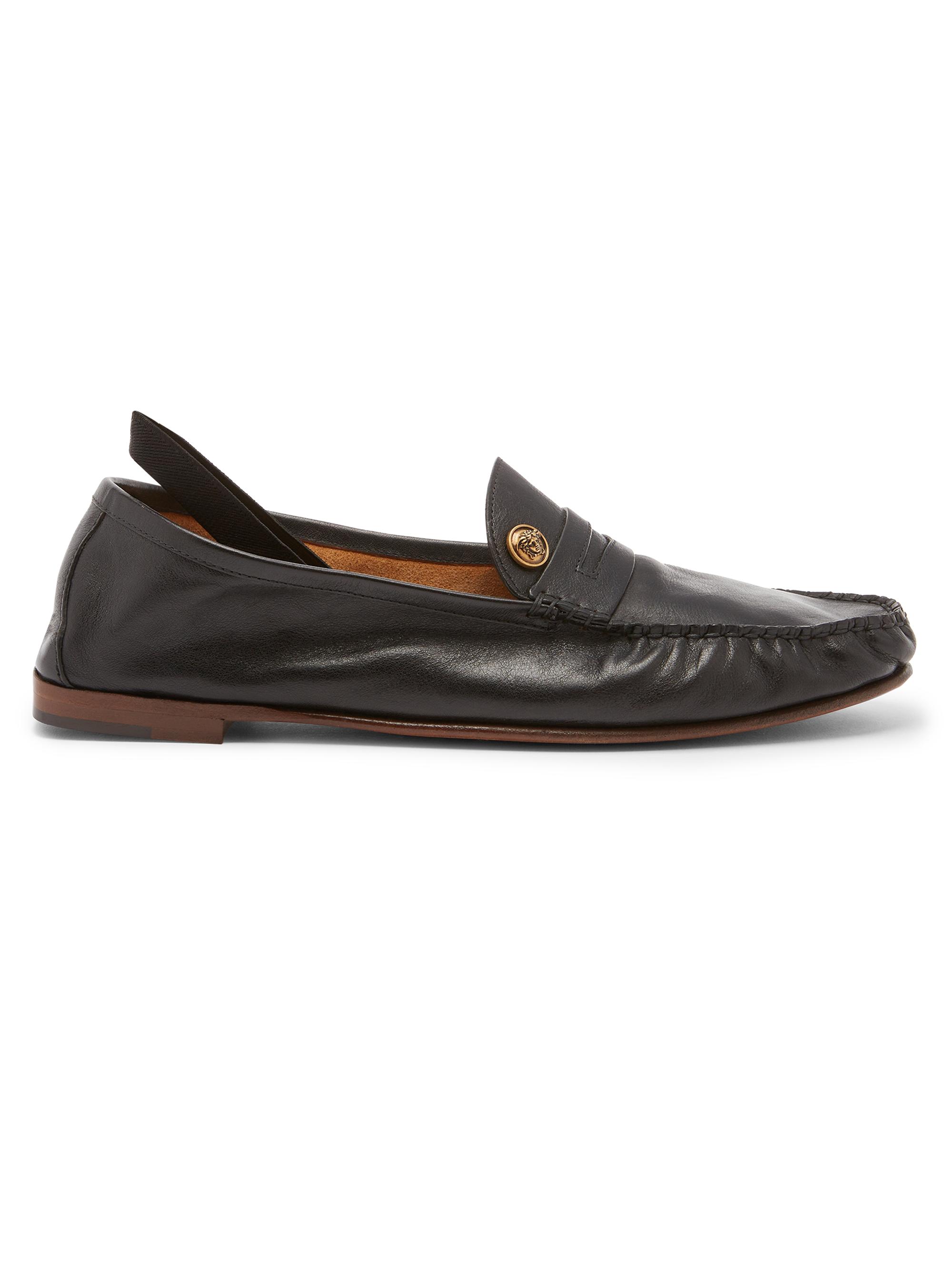 Versace Men's Medusa Leather Penny Loafers - Black Gold