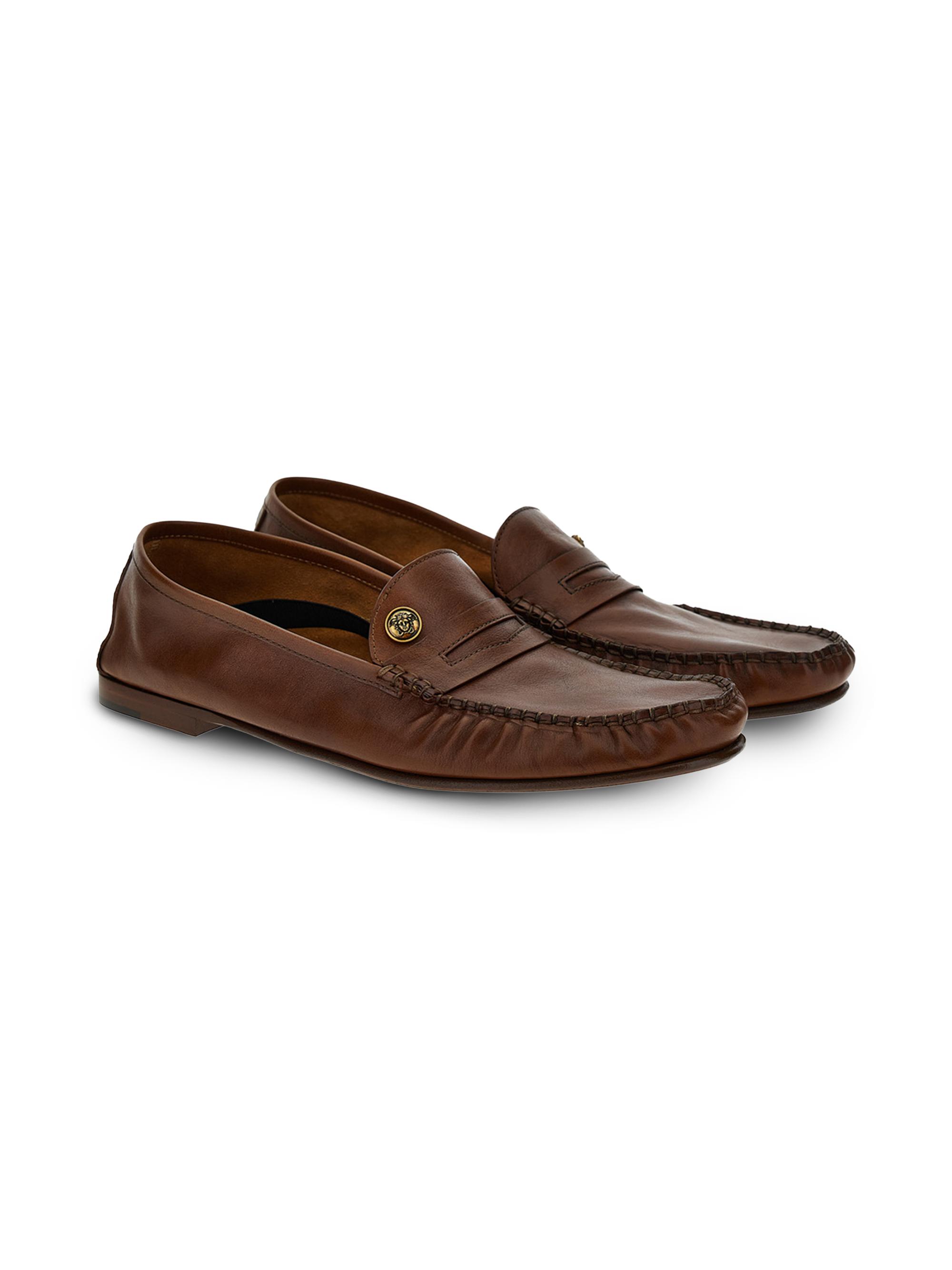 Versace Men's Medusa Leather Penny Loafers - Rovere Gold
