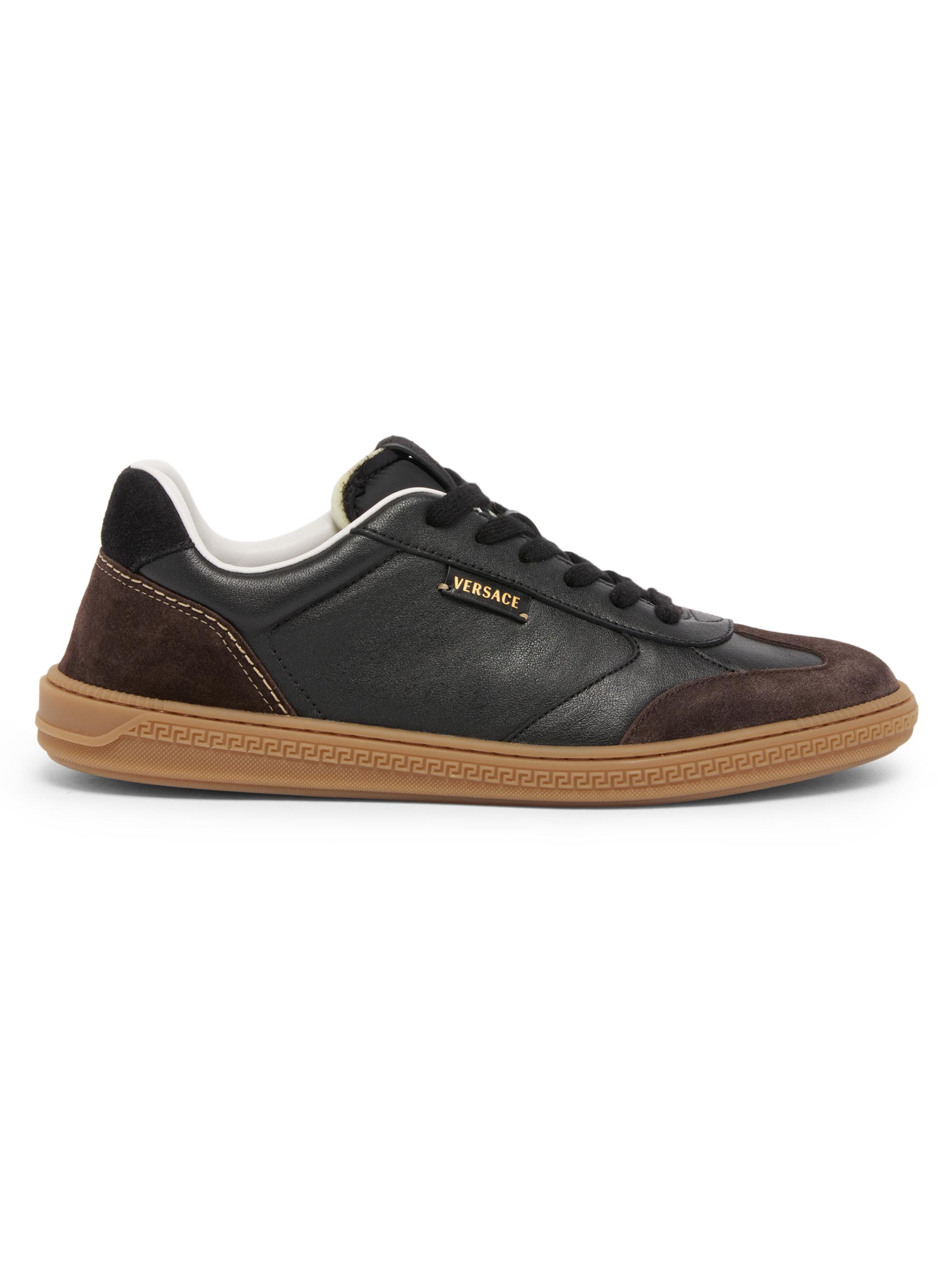Versace Men's Leather & Suede Low-Top Sneakers - Moka Nero