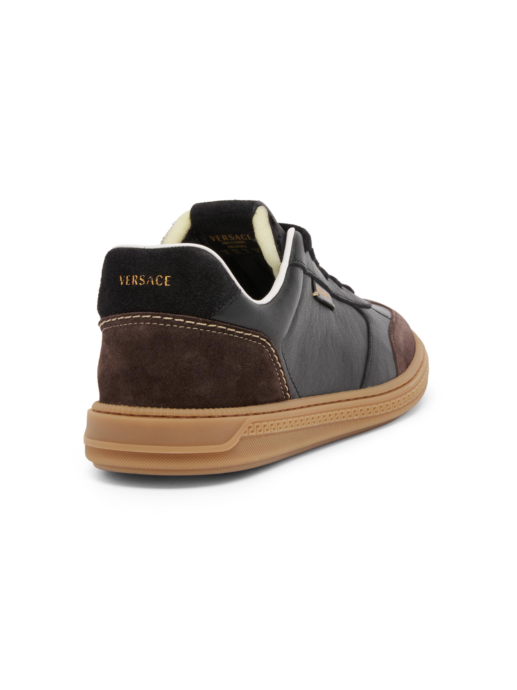 Versace Men's Leather & Suede Low-Top Sneakers - Moka Nero | Thumbnail 3