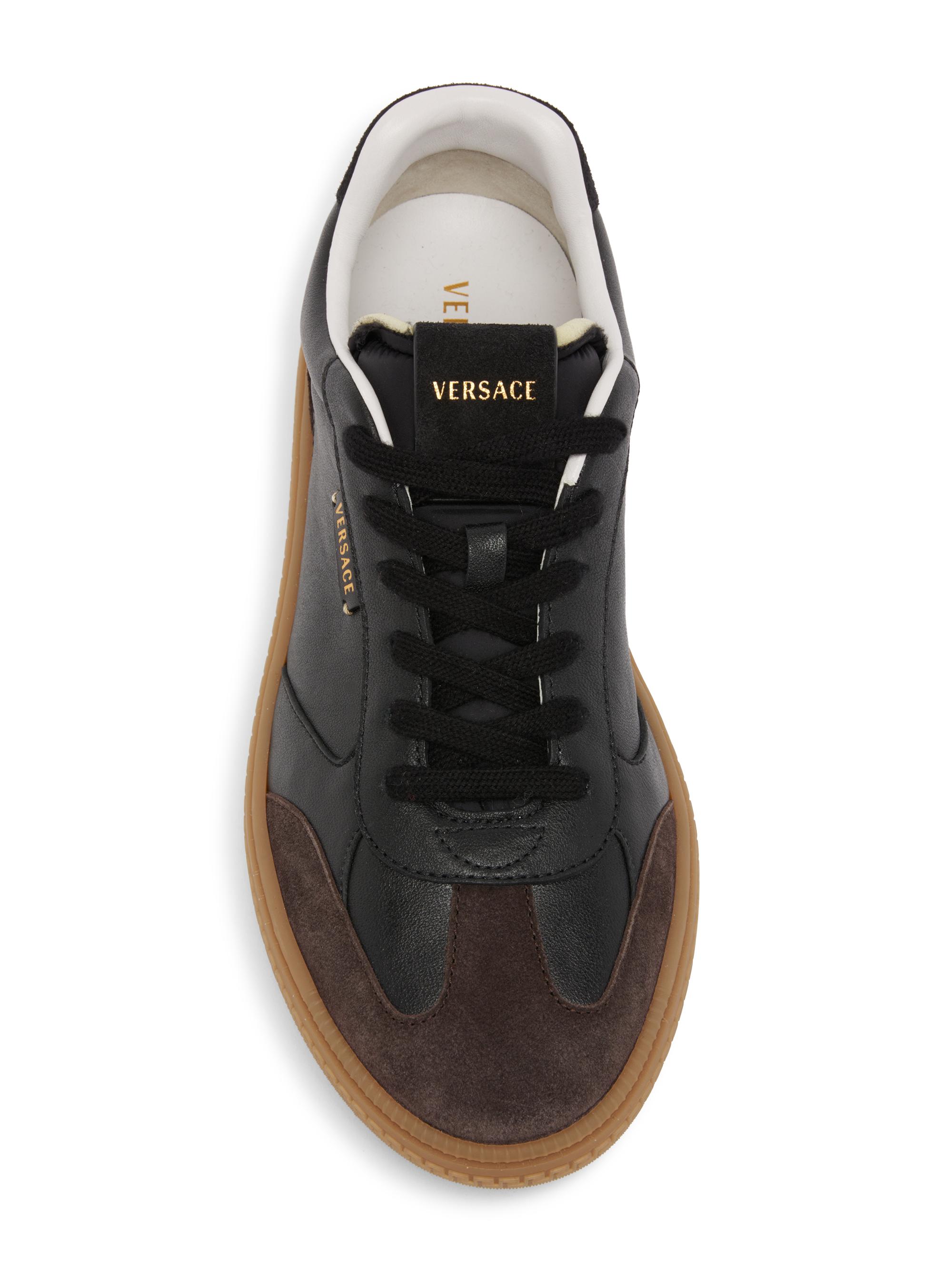 Versace Men's Leather & Suede Low-Top Sneakers - Moka Nero | Thumbnail 4