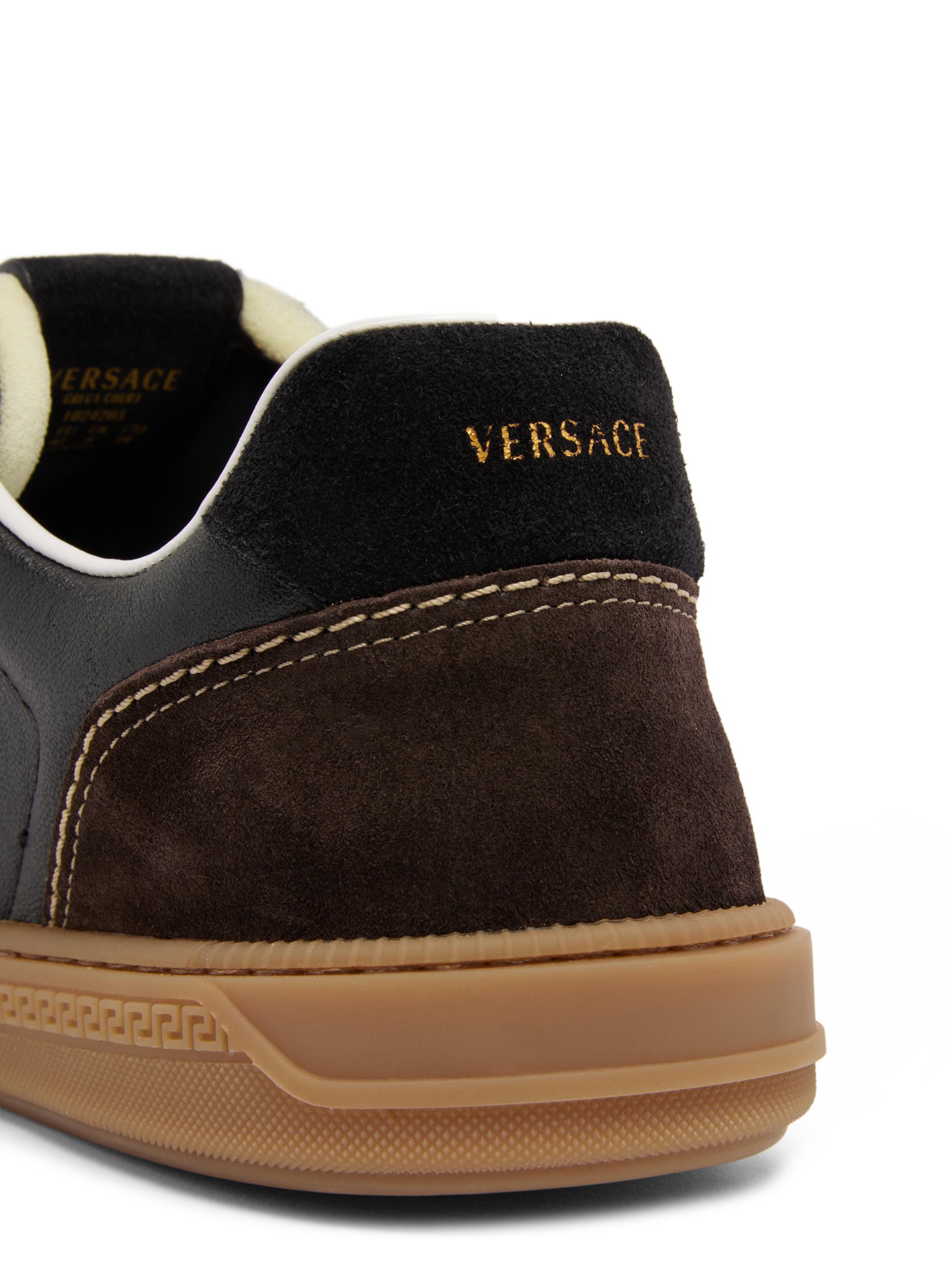 Versace Men's Leather & Suede Low-Top Sneakers - Moka Nero | Thumbnail 7