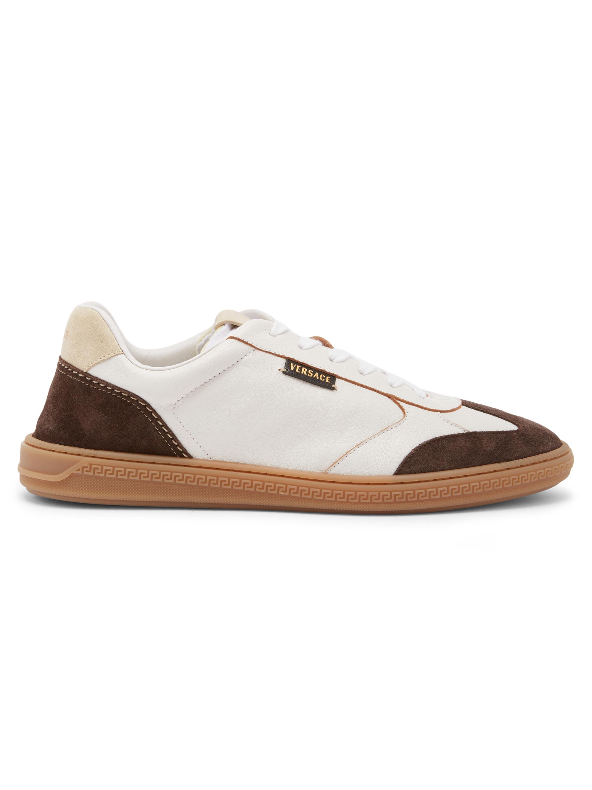 Versace Men's Leather & Suede Low-Top Sneakers - Moka White