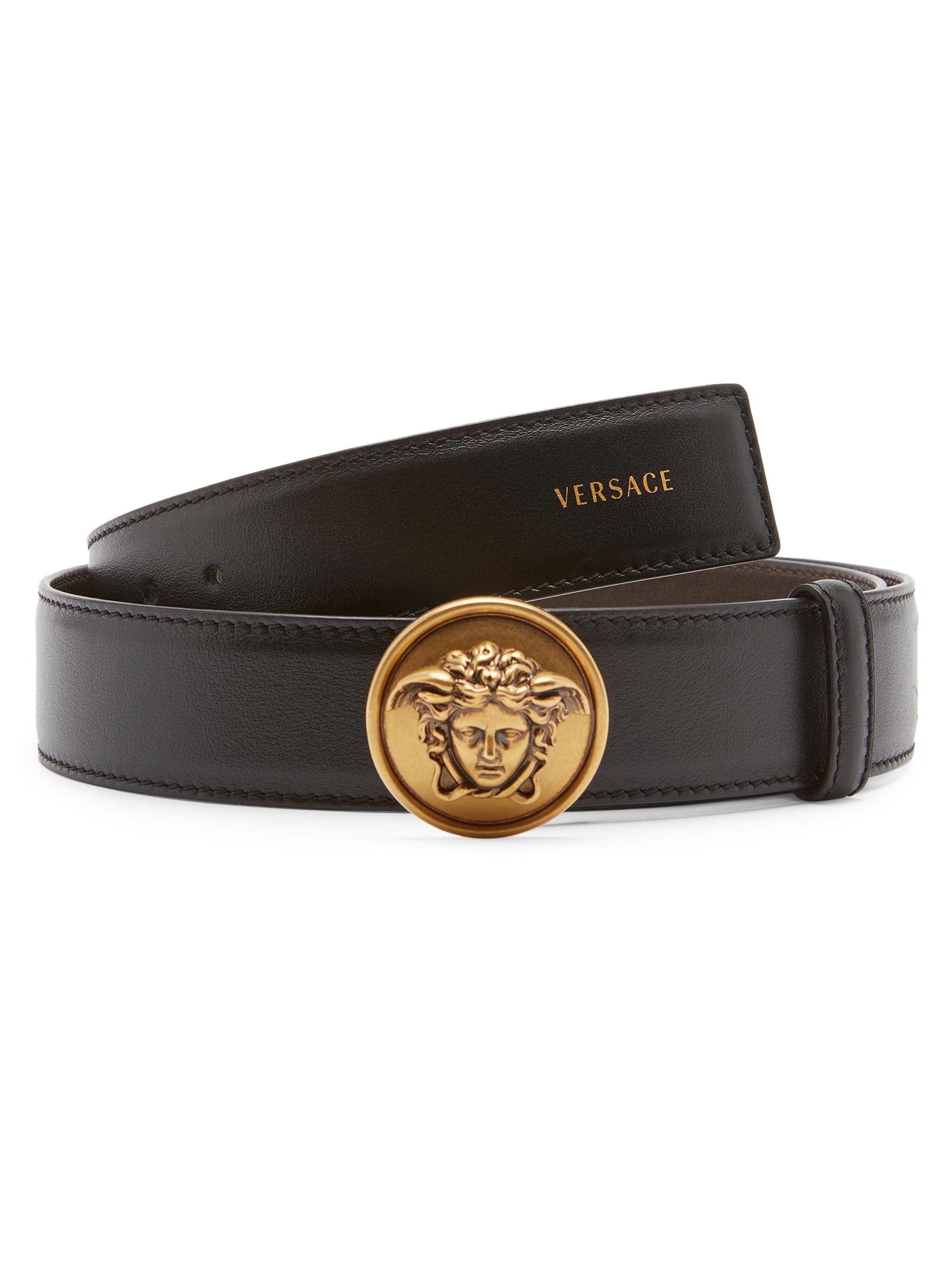 Versace Men's Medusa Leather Belt - Black Gold